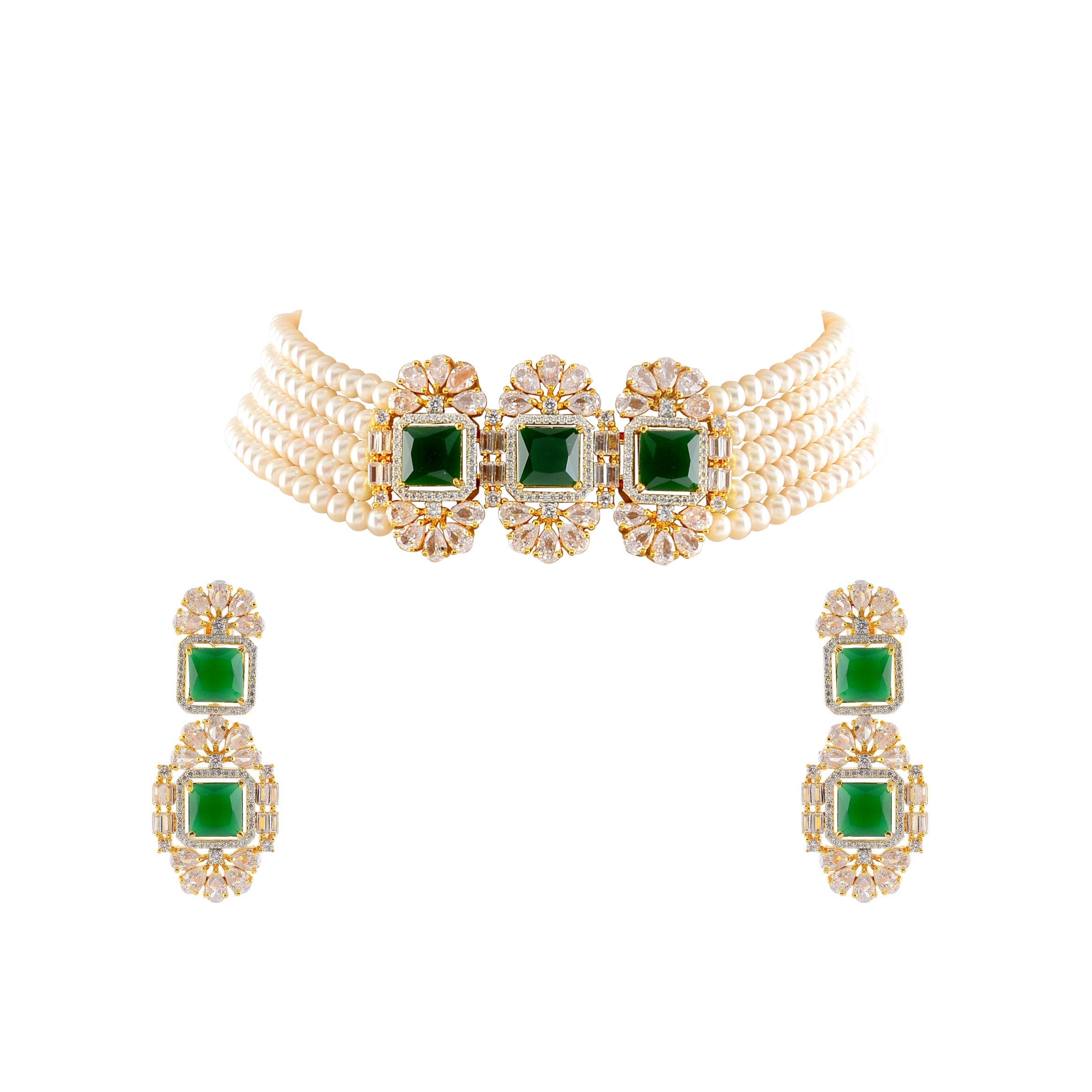 Gorgeous button pearl choker set with greenstone - Krishna Jewellers Pearls and Gems