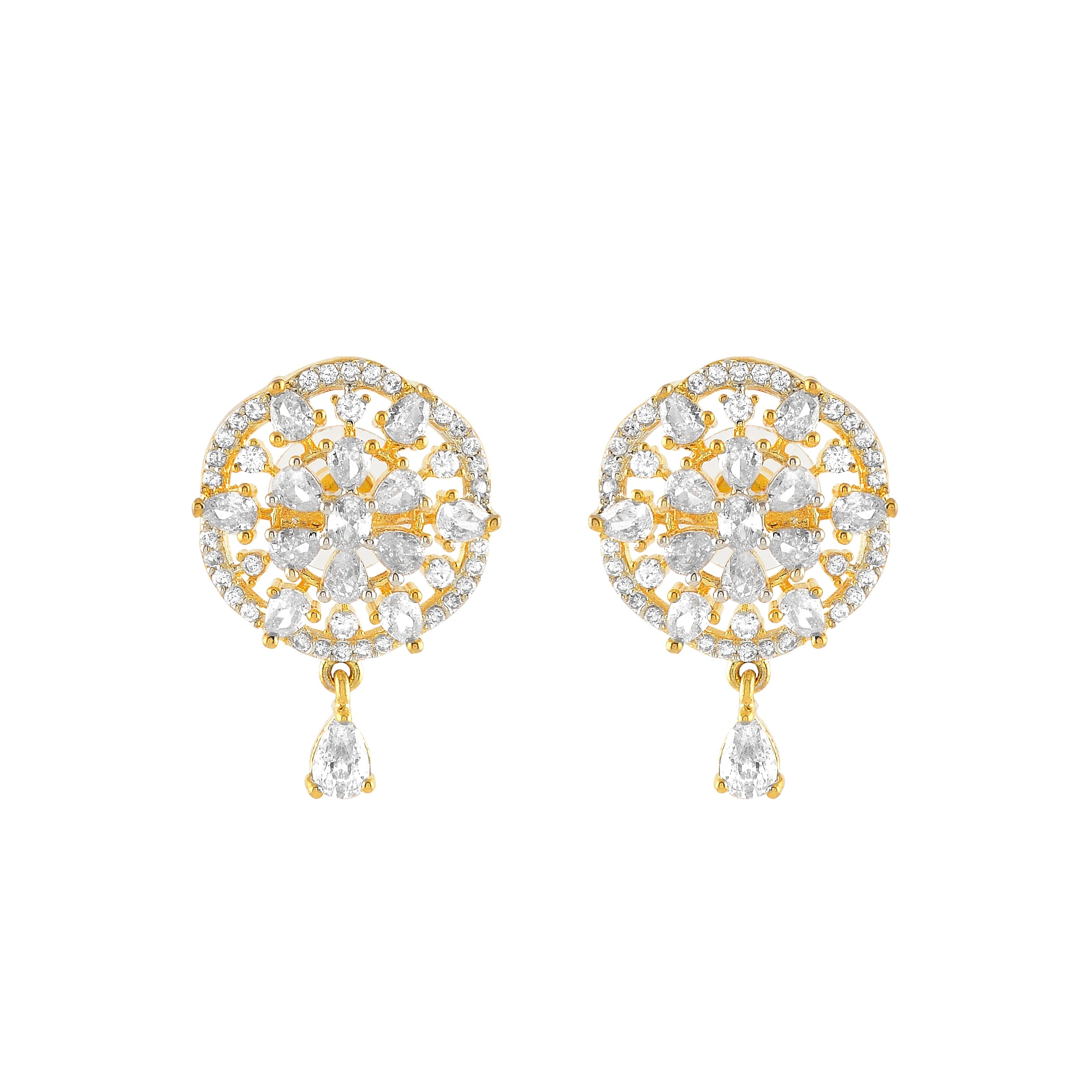 Stunning 5-Layered Button Pearl Choker and Earrings with White CZs - Krishna Jewellers Pearls and Gems