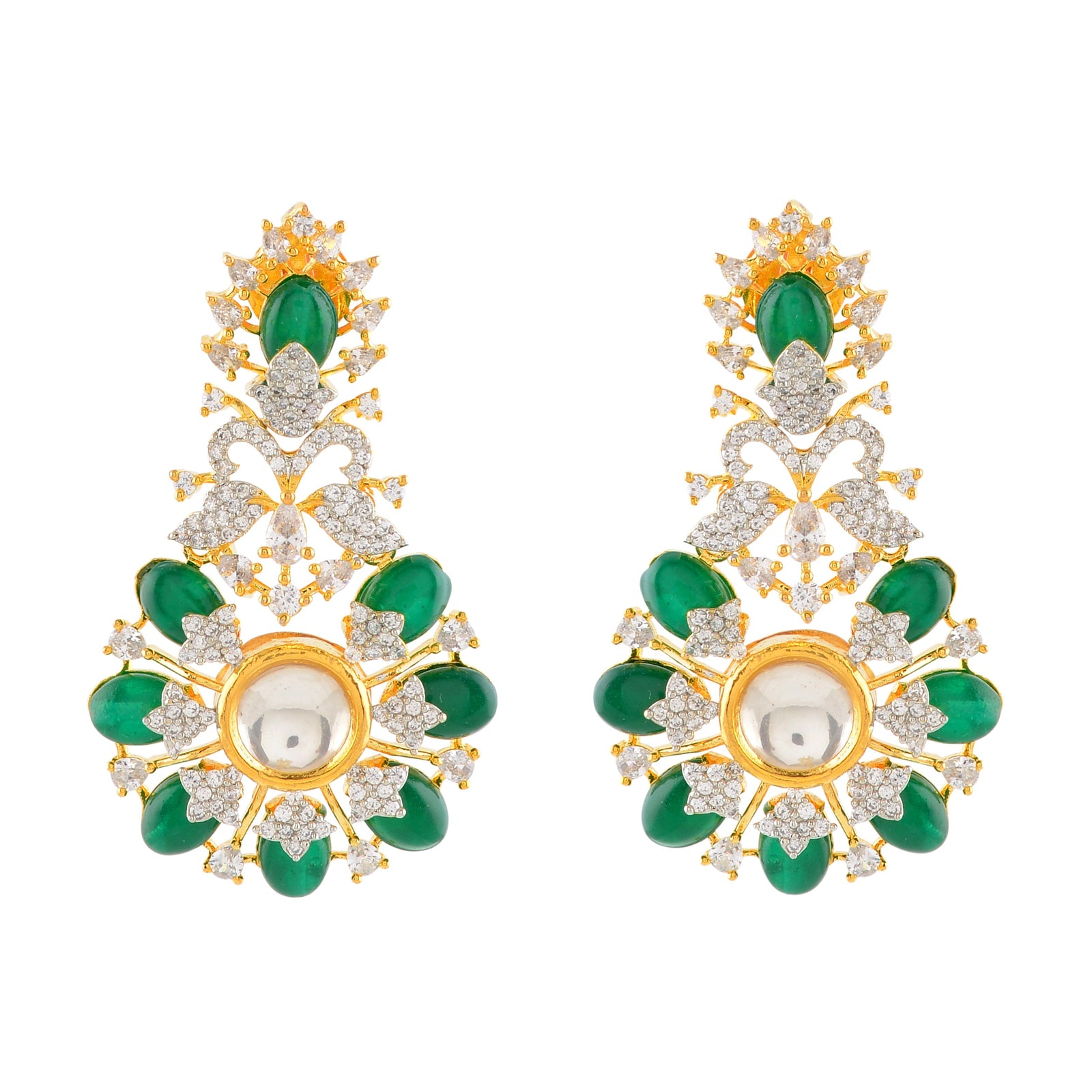 4 Layered Pearl Choker and Earrings with Emerald Stones and CZ's - Krishna Jewellers Pearls and Gems