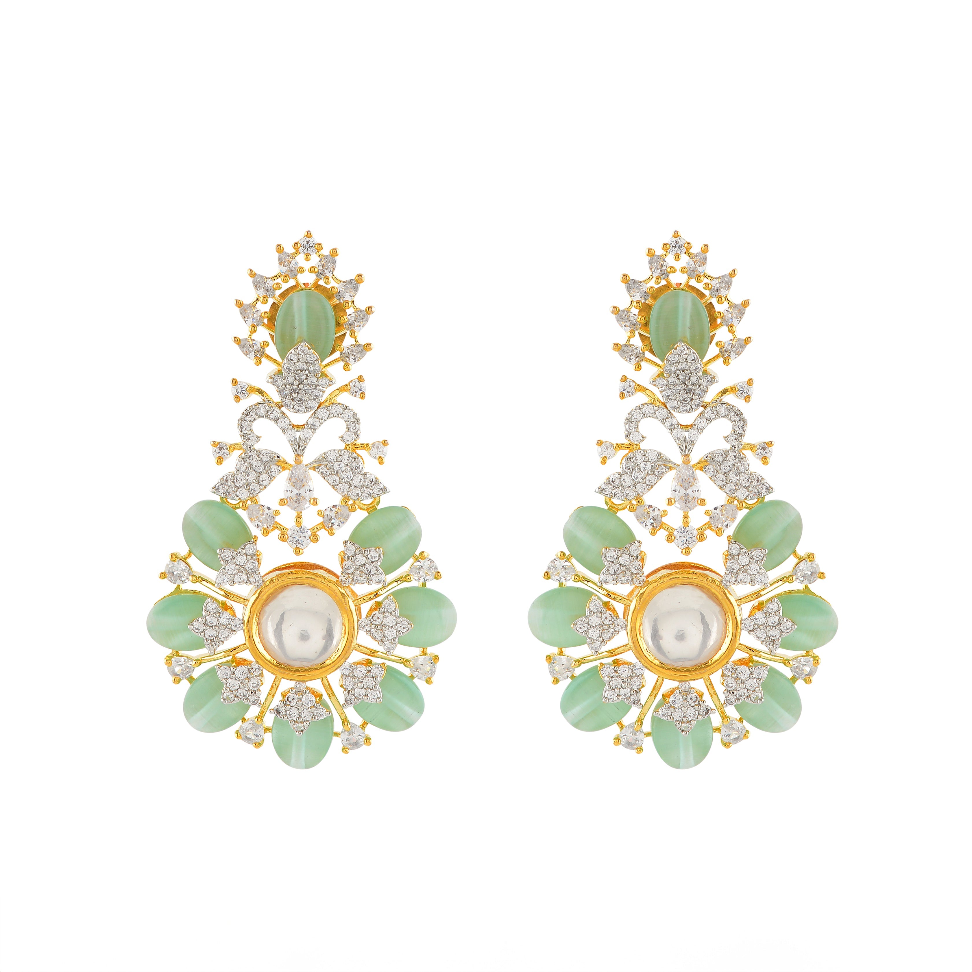 Freshwater Pearl Choker and Earrings with CZ and Green stones - Krishna Jewellers Pearls and Gems