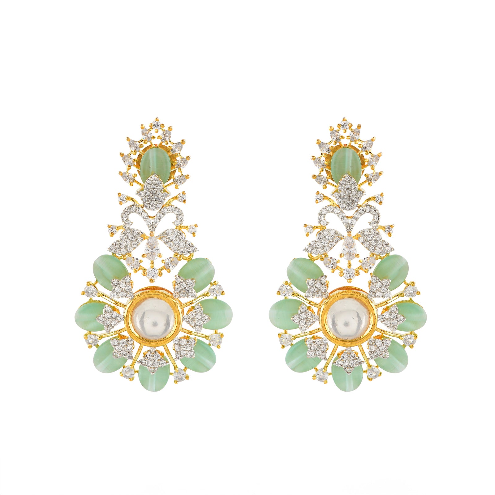Freshwater Pearl Choker and Earrings with CZ and Green stones - Krishna Jewellers Pearls and Gems