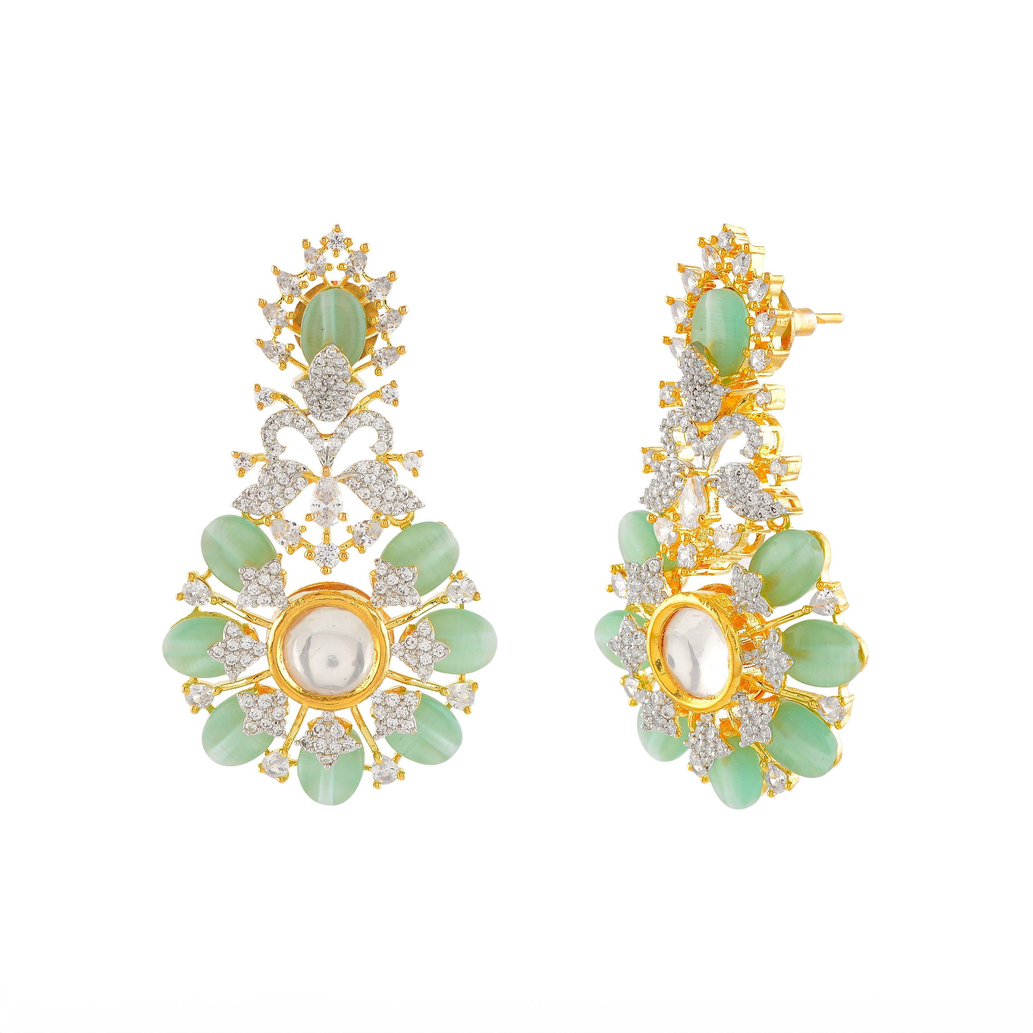 Freshwater Pearl Choker and Earrings with CZ and Green stones - Krishna Jewellers Pearls and Gems