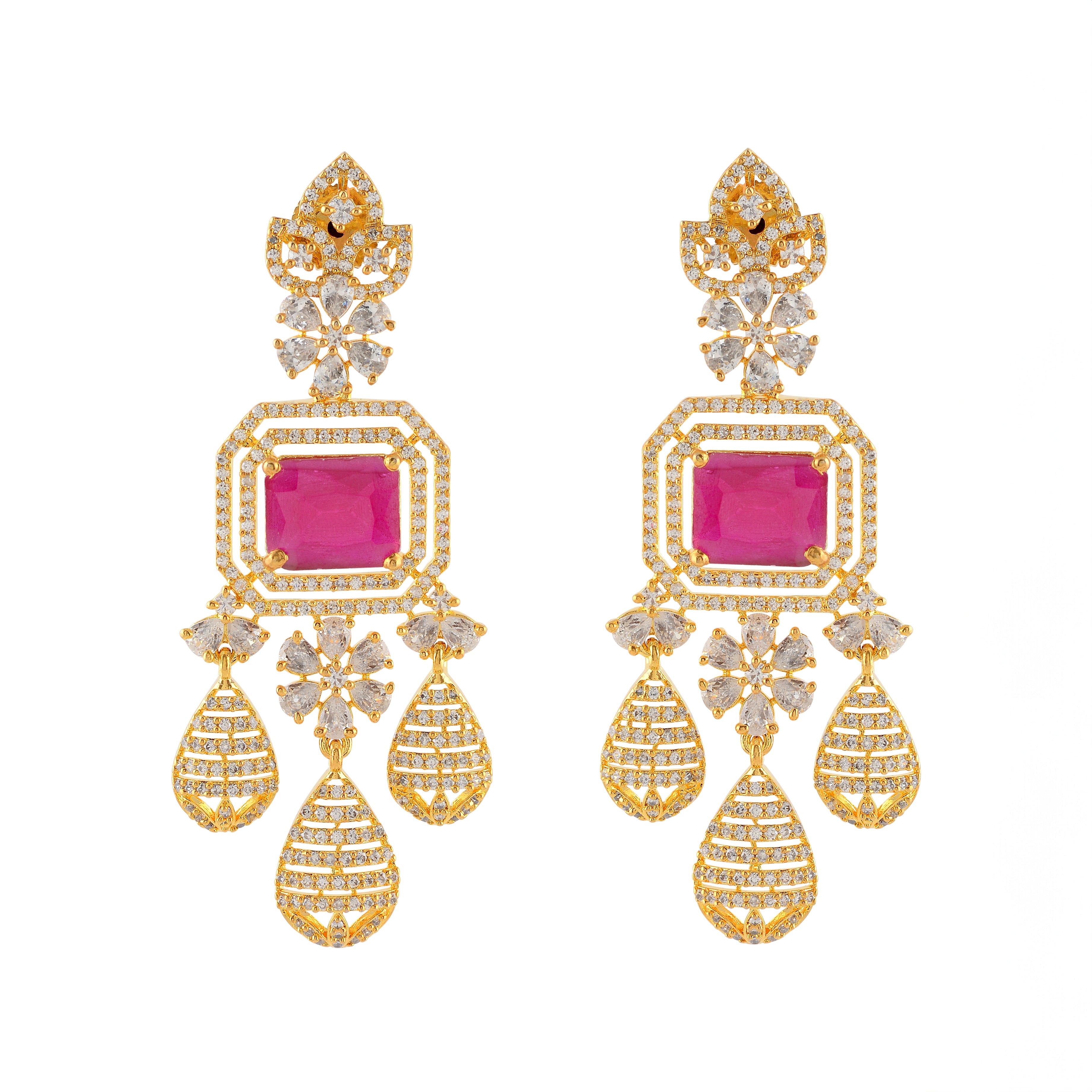 Elegant 5-Layered Choker Pearl Necklace and Earrings with Red Stones - Krishna Jewellers Pearls and Gems