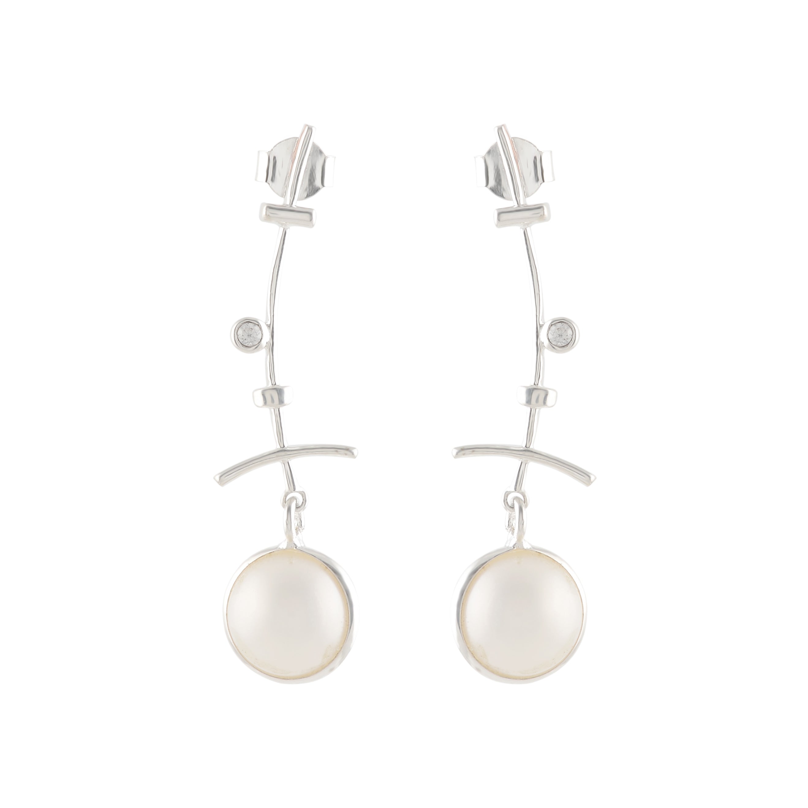 Elegant Silver Button Pearl Earrings - Krishna Jewellers Pearls and Gems