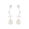 Elegant Silver Button Pearl Earrings