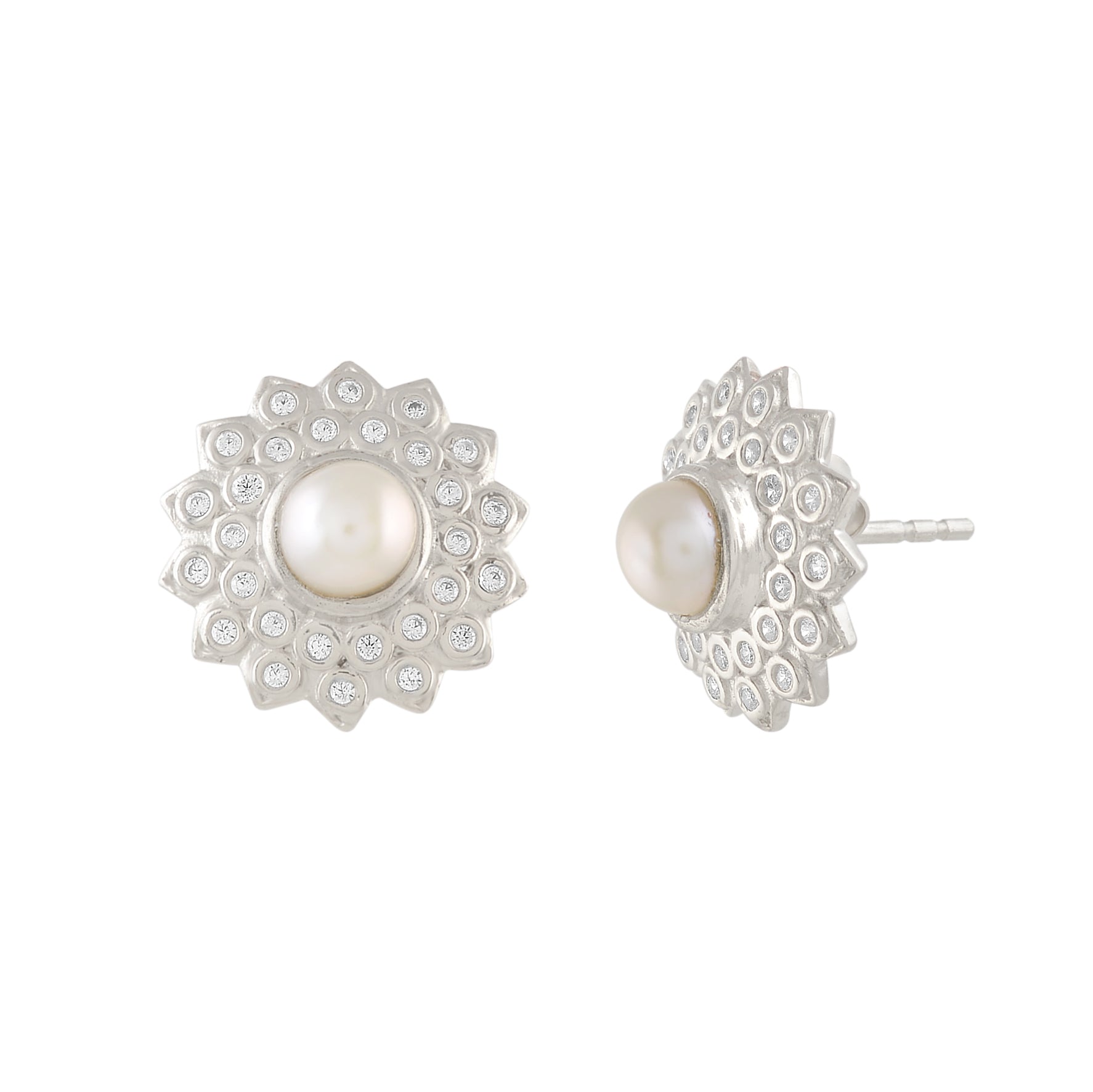 Silver Pearl Stud Earrings - Krishna Jewellers Pearls and Gems