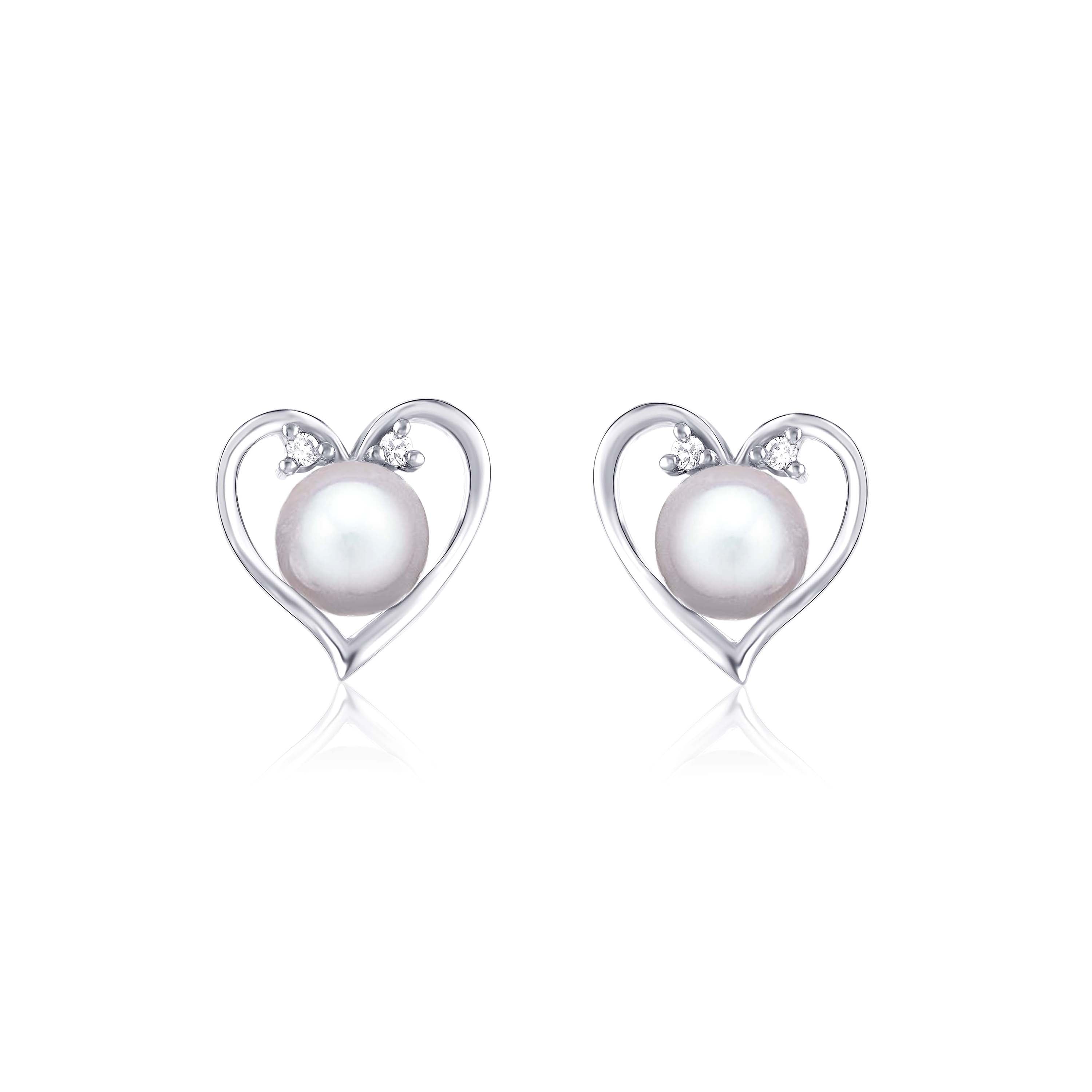 Sterling Silver Freshwater Pearl Heart Stud Earrings - Krishna Jewellers Pearls and Gems