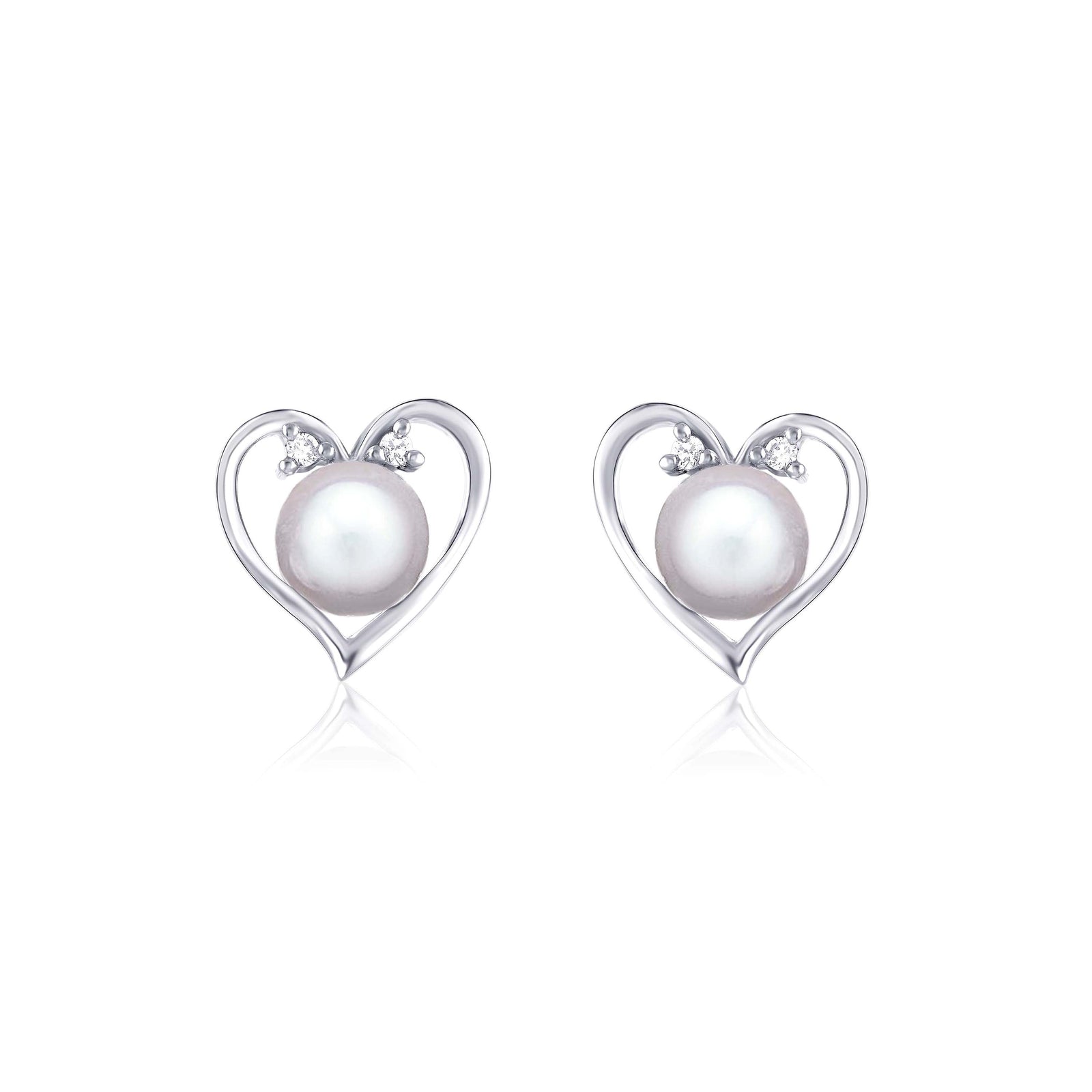 Sterling Silver Freshwater Pearl Heart Stud Earrings - Krishna Jewellers Pearls and Gems