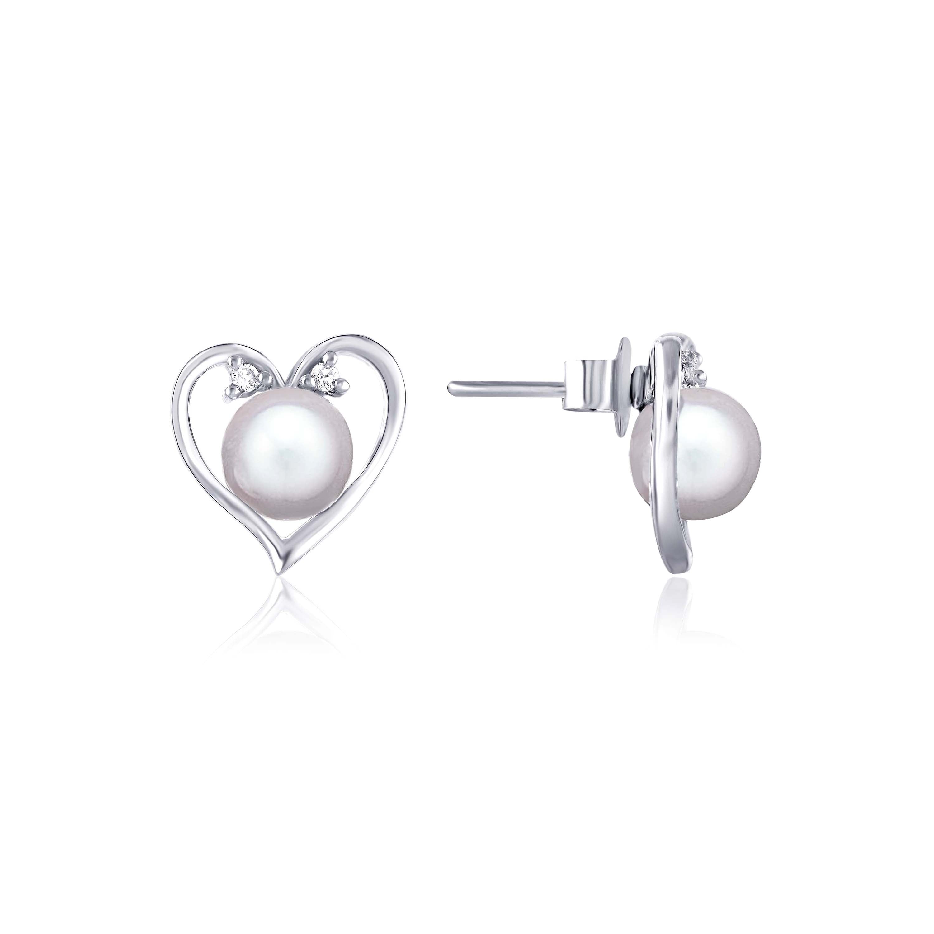 Sterling Silver Freshwater Pearl Heart Stud Earrings - Krishna Jewellers Pearls and Gems