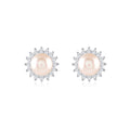 Silver Flower Pearl Stud Earrings