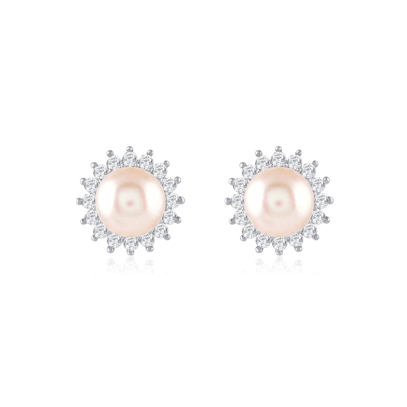 Silver Flower Pearl Stud Earrings - Krishna Jewellers Pearls and Gems