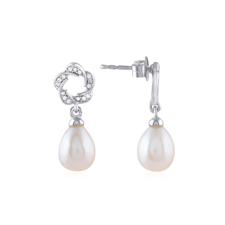 Floral Teardrop Pearl Earrings - Krishna Jewellers Pearls and Gems