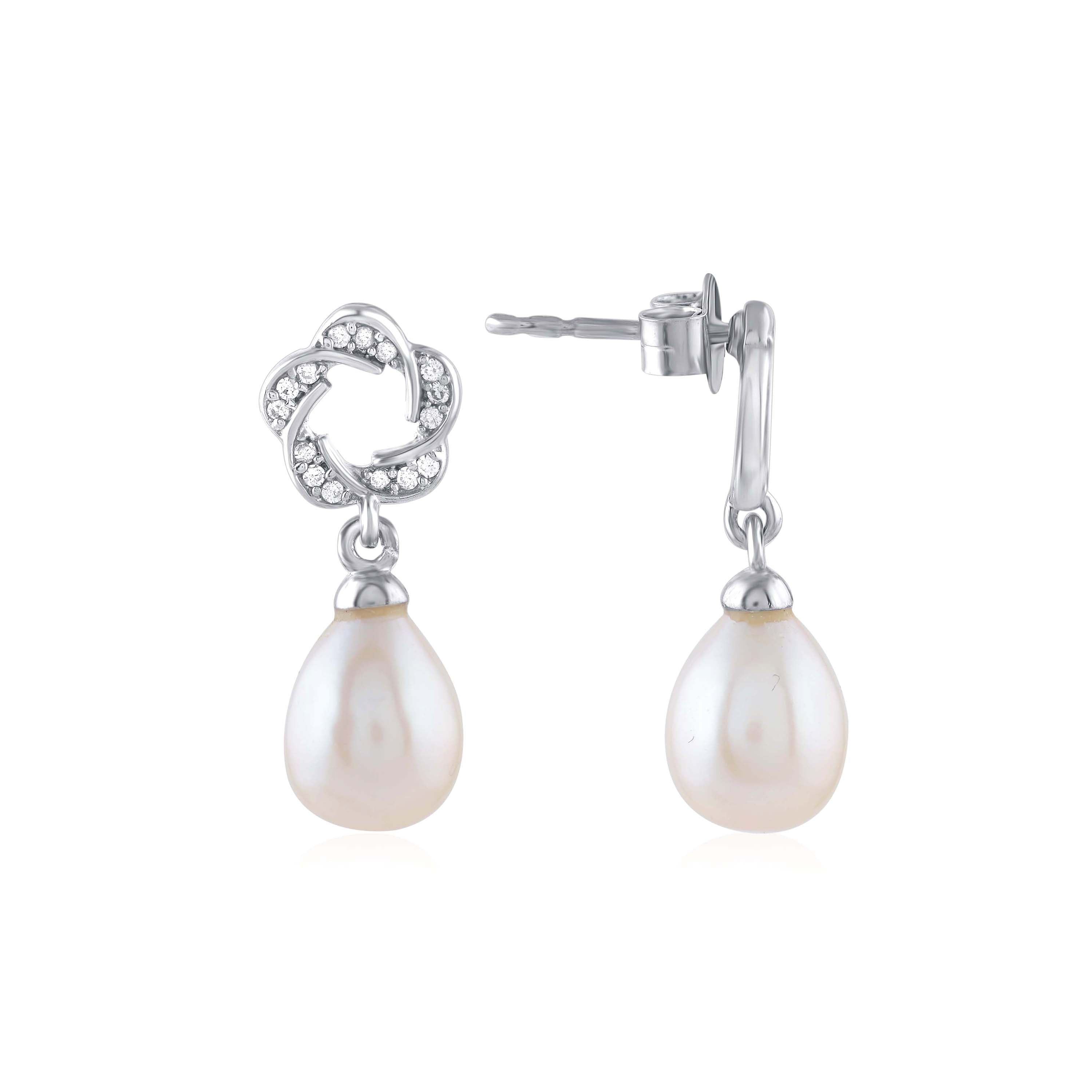 Elegant and Stunning Silver Pearl Drop Earrings - Krishna Jewellers Pearls and Gems