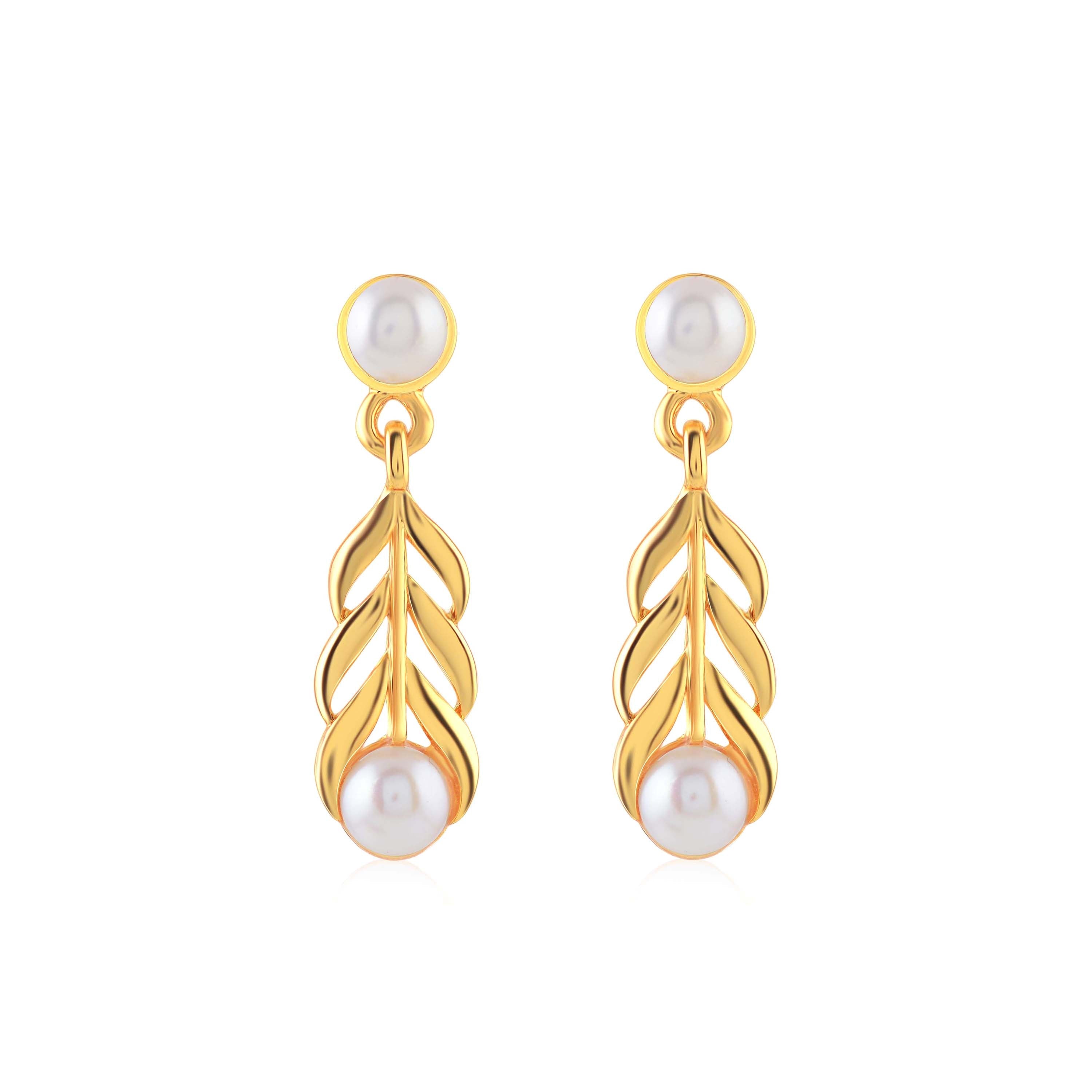 Stylish Gold Coated Pearl Dangler Earrings - Krishna Jewellers Pearls and Gems