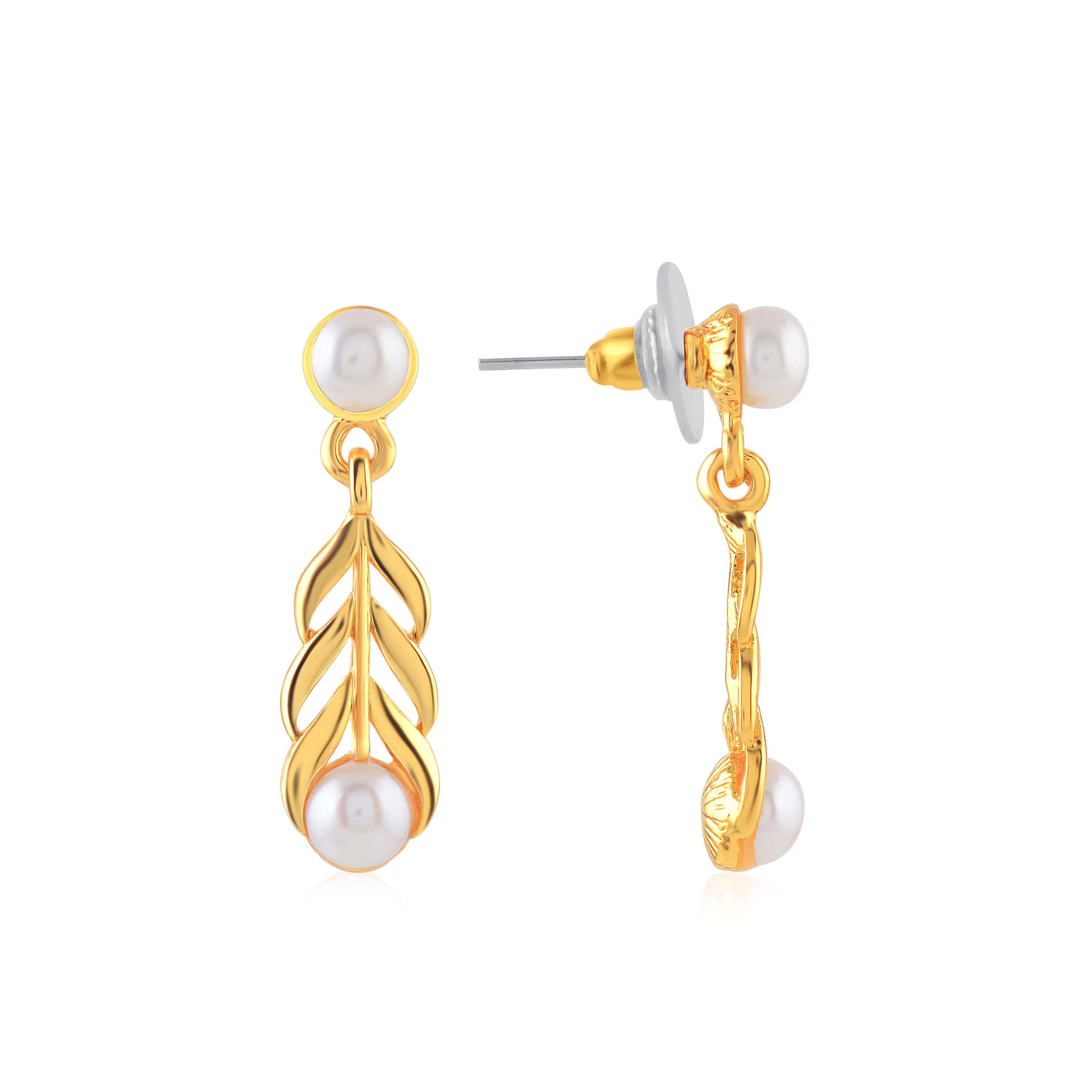 Stylish Gold Coated Pearl Dangler Earrings - Krishna Jewellers Pearls and Gems