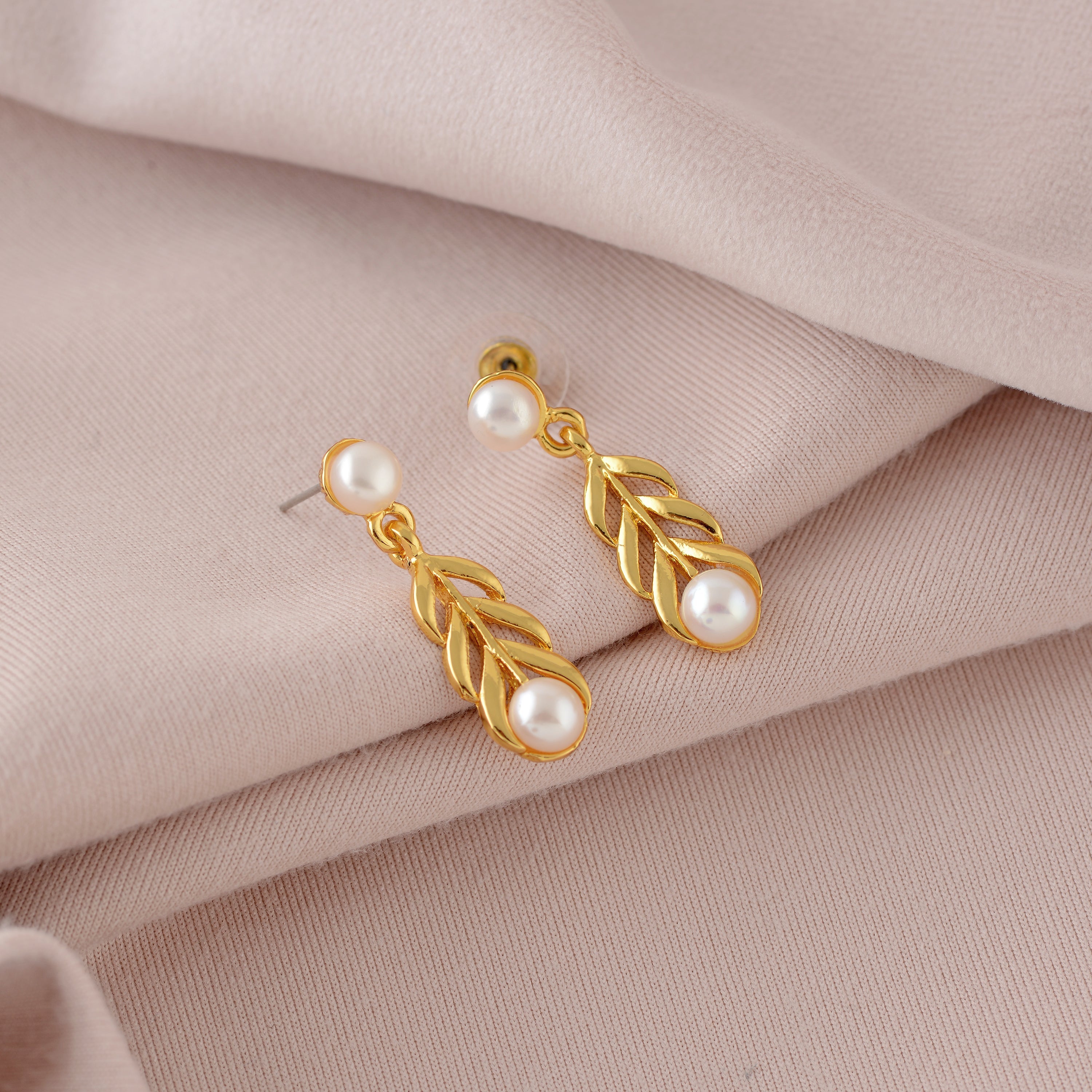 Stylish Gold Coated Pearl Dangler Earrings - Krishna Jewellers Pearls and Gems