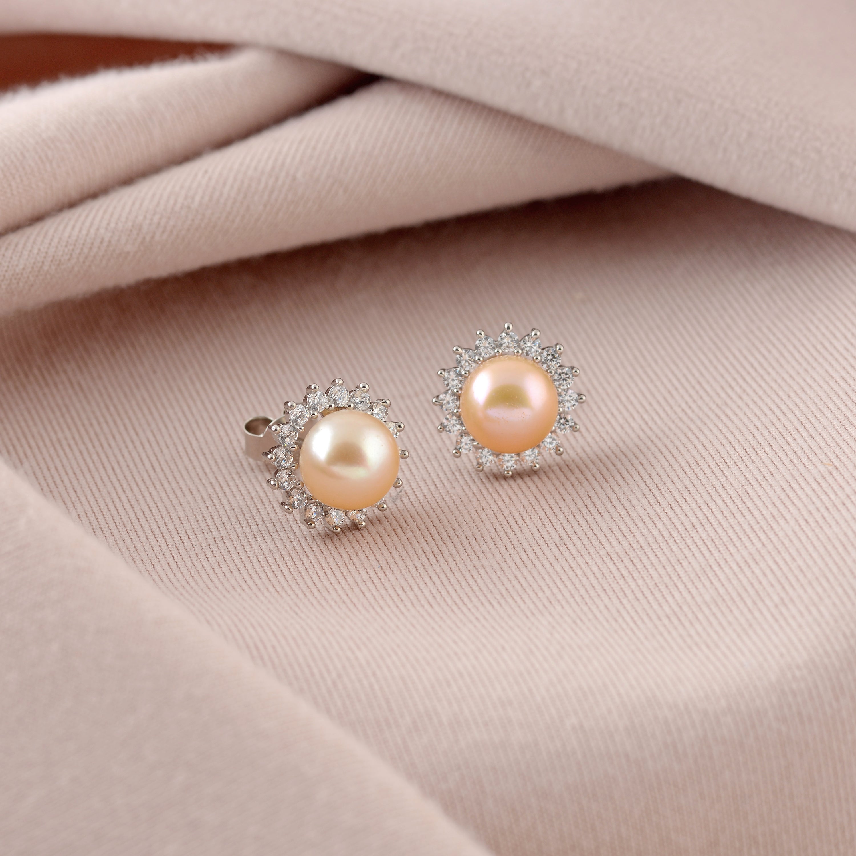 Silver Flower Pearl Stud Earrings - Krishna Jewellers Pearls and Gems