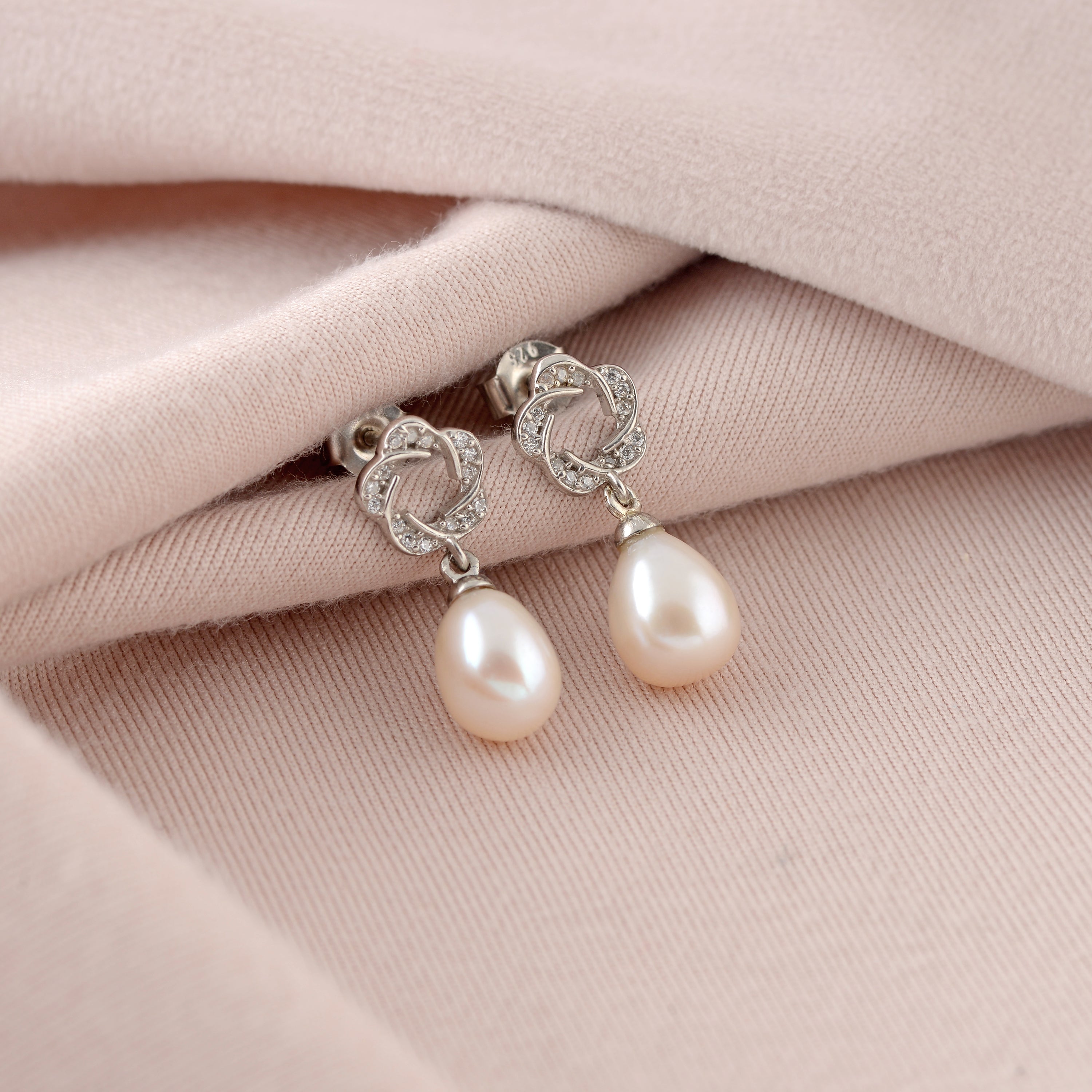 Floral Teardrop Pearl Earrings - Krishna Jewellers Pearls and Gems