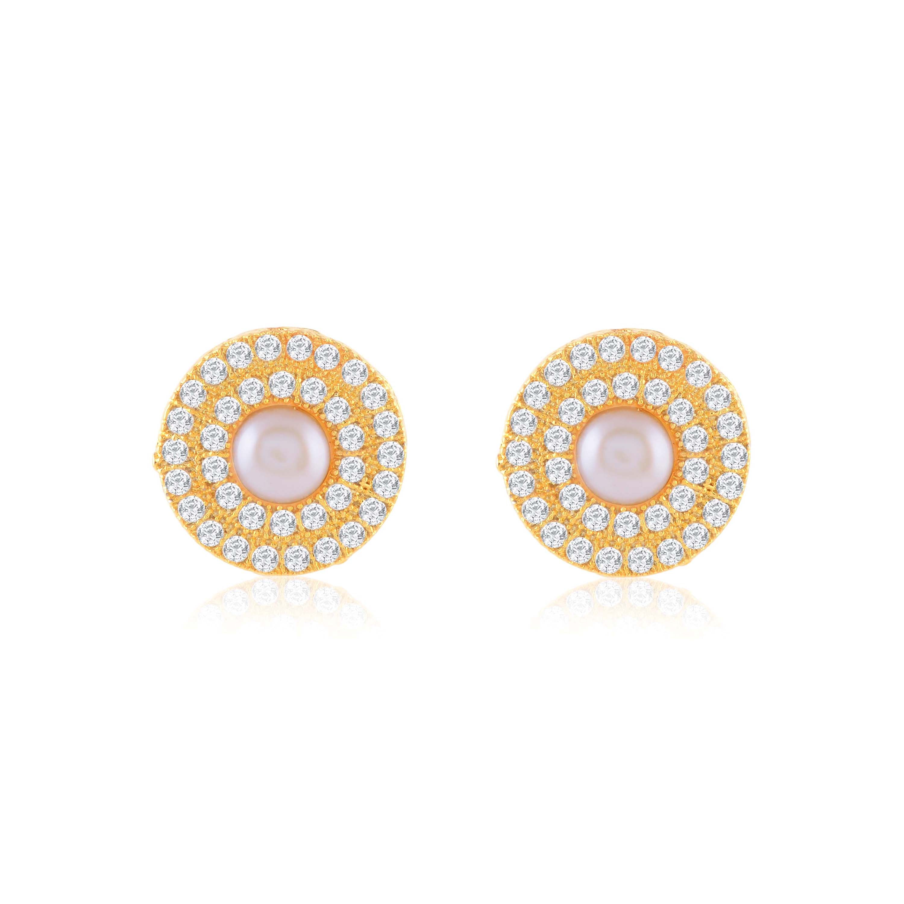Gleaming Gold-plated Pearl Studs halo Earrings - Krishna Jewellers Pearls and Gems