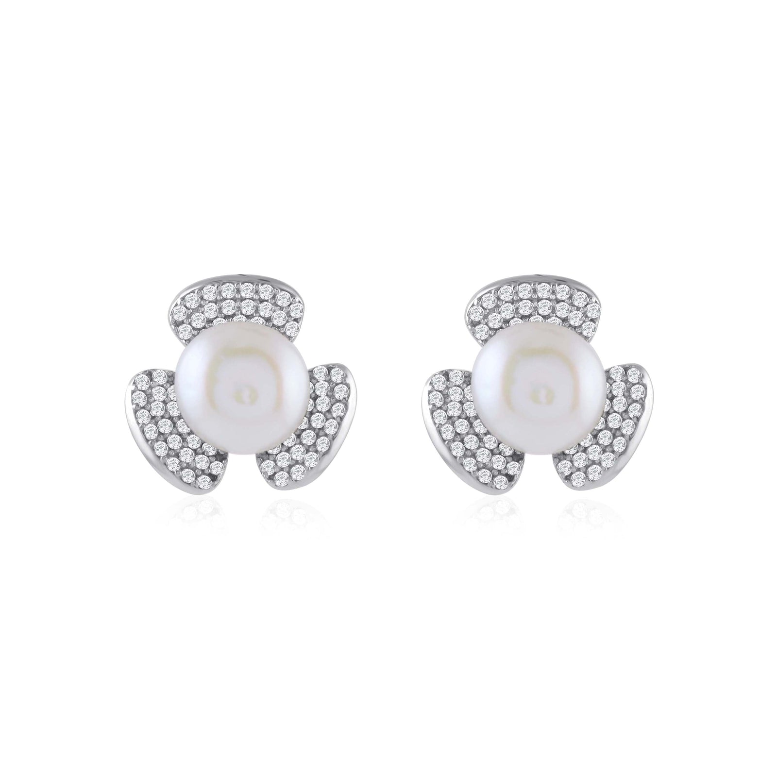 Floral studs with Button Pearl Earrings - Krishna Jewellers Pearls and Gems