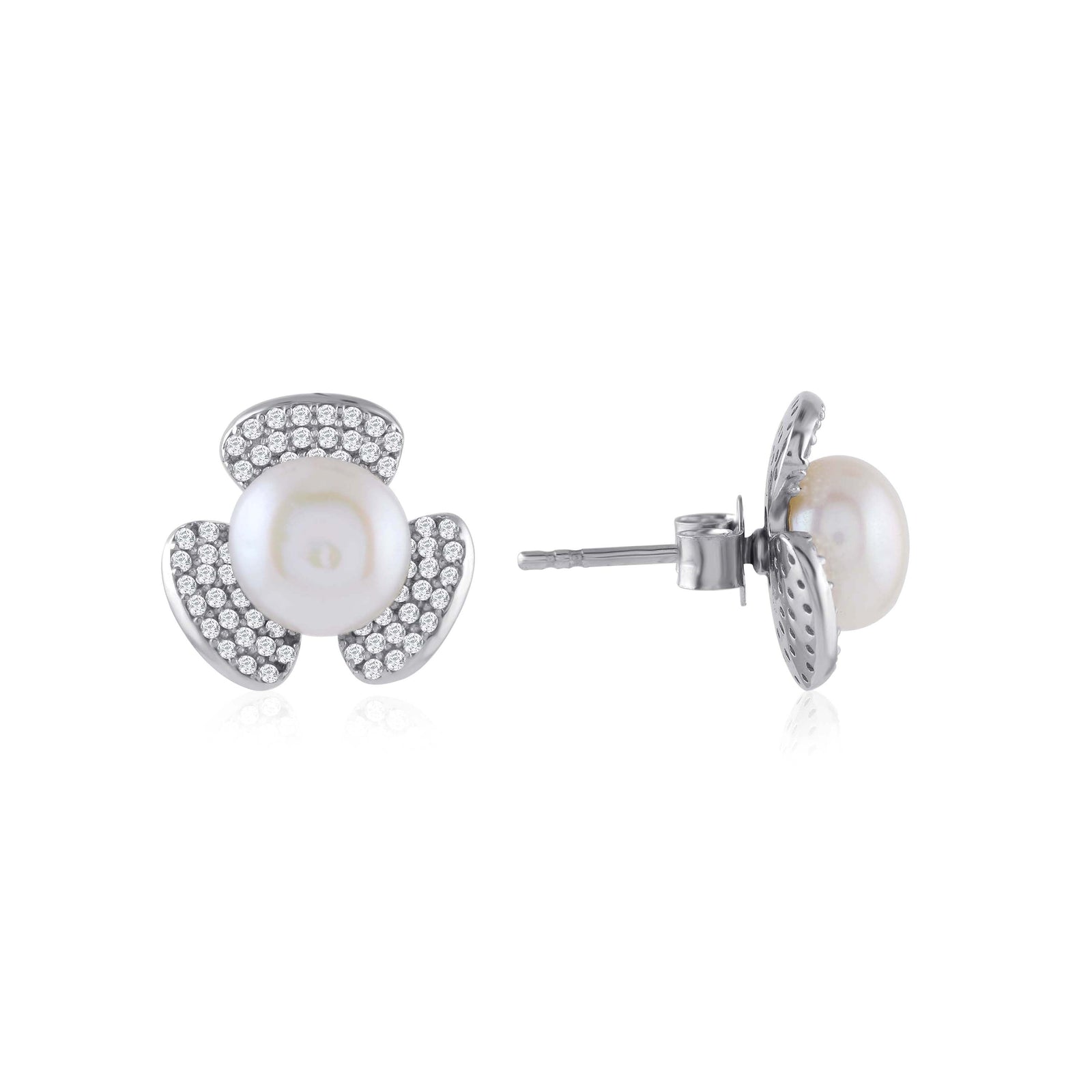 Floral studs with Button Pearl Earrings - Krishna Jewellers Pearls and Gems