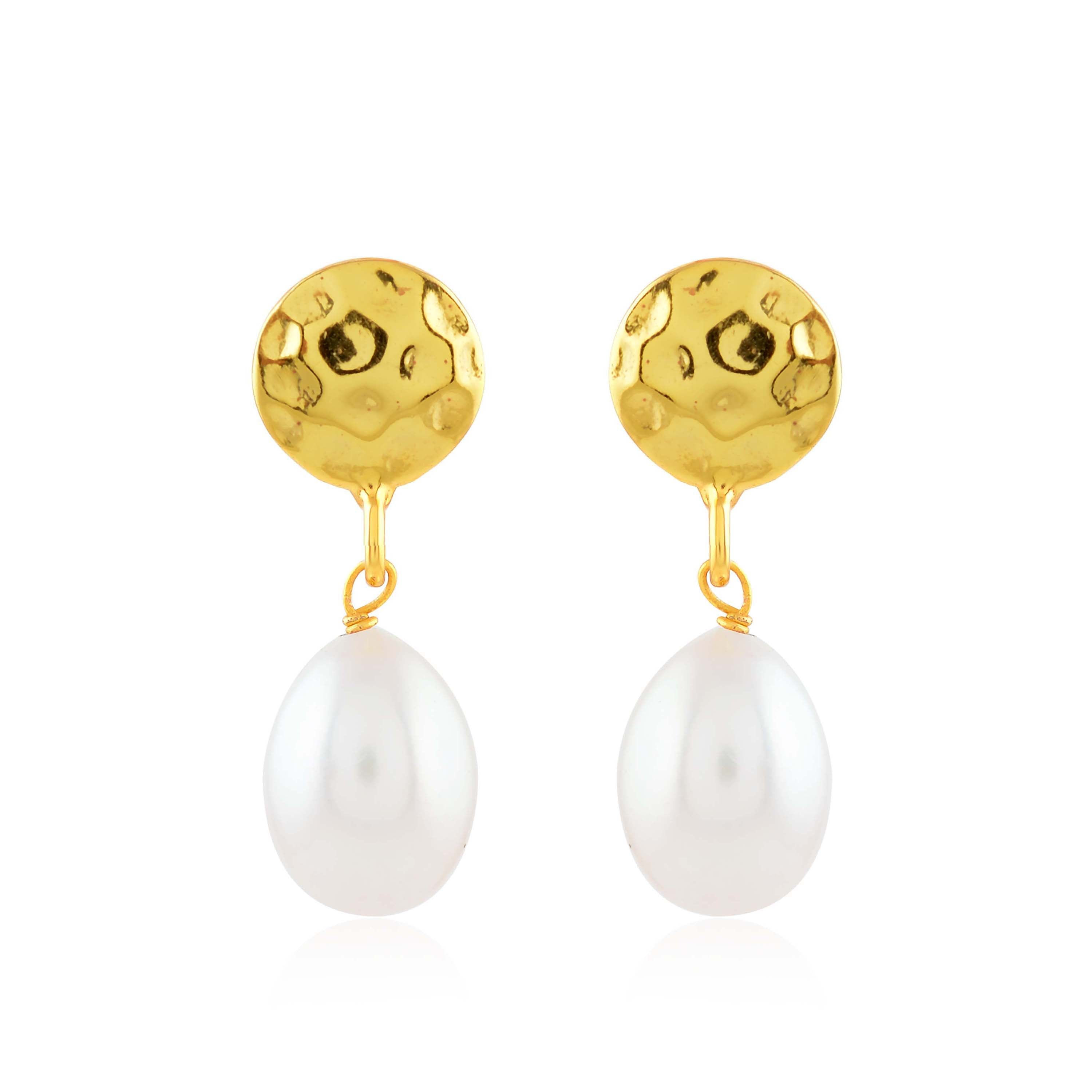 Coin-style Pearl Studs Danglers - Krishna Jewellers Pearls and Gems
