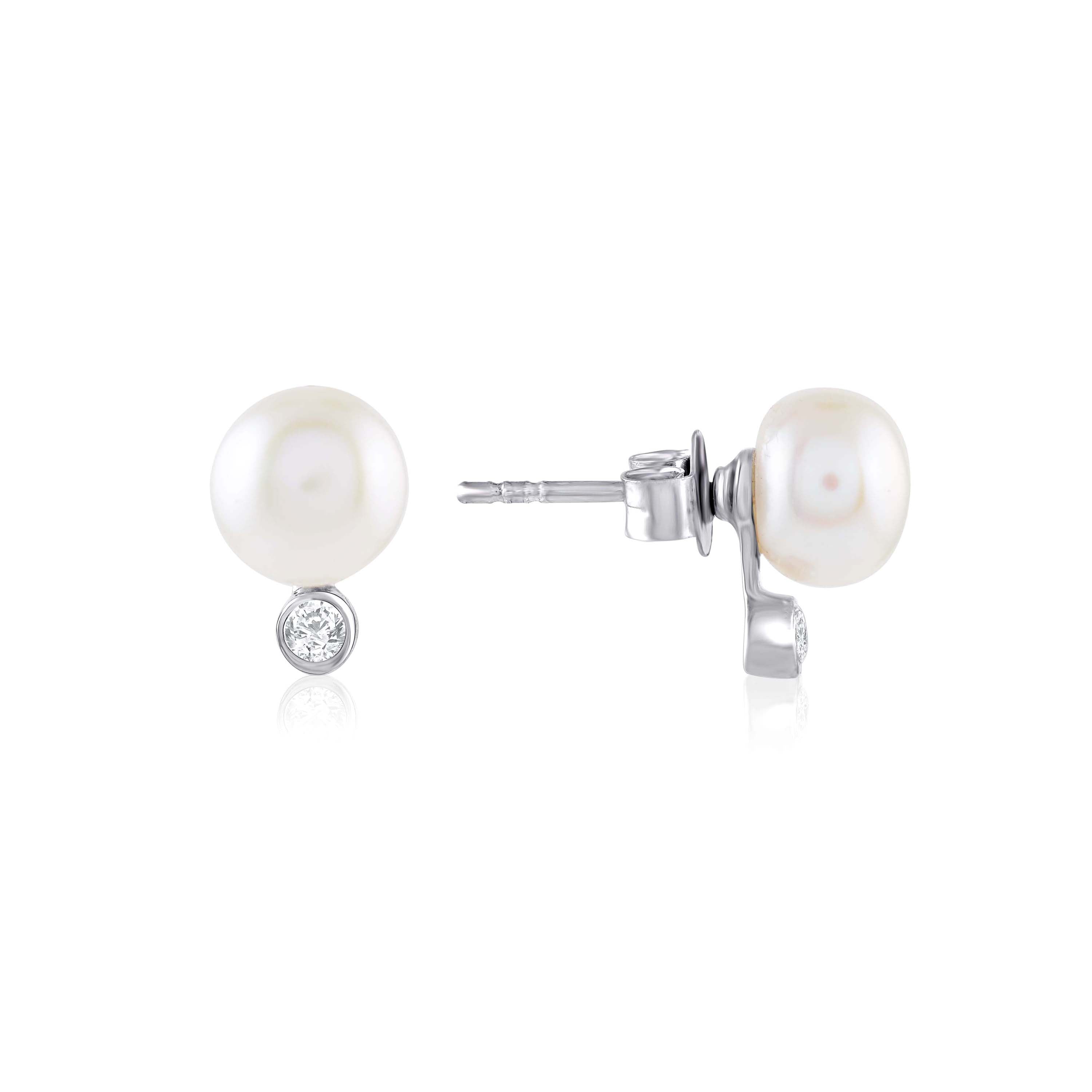 White Cultured Pearl Studs Earring - Krishna Jewellers Pearls and Gems