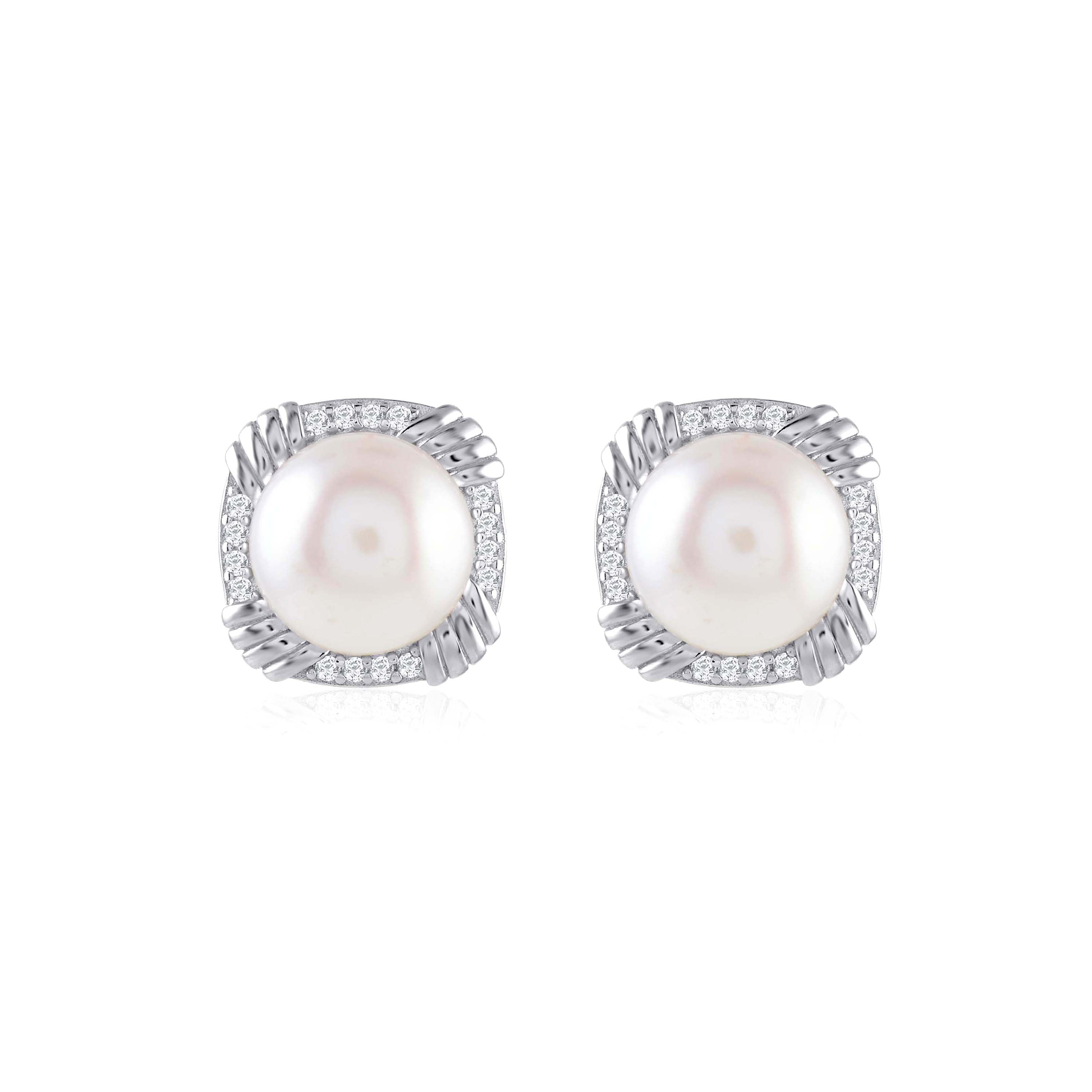 Silver Sparkle Button Pearl Stud Earrings - Krishna Jewellers Pearls and Gems