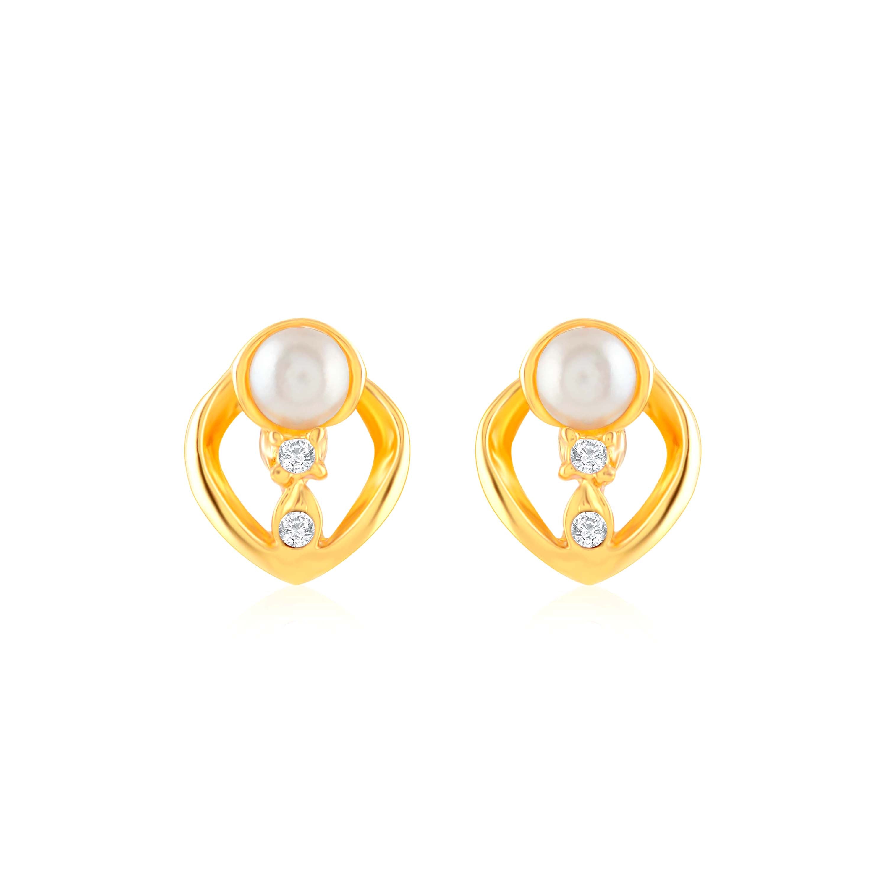 Stylish Gold Plated Pearl Studs Earrings - Krishna Jewellers Pearls and Gems