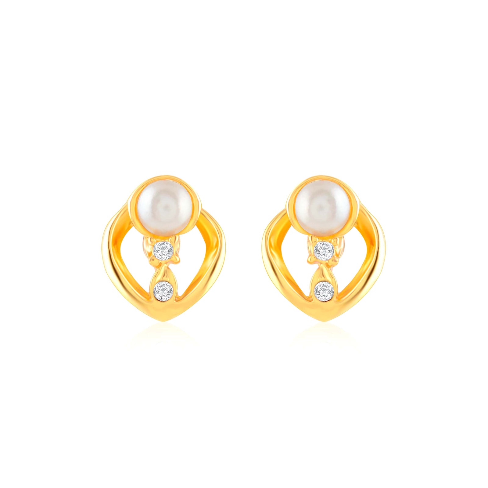 Stylish Gold Plated Pearl Studs Earrings - Krishna Jewellers Pearls and Gems