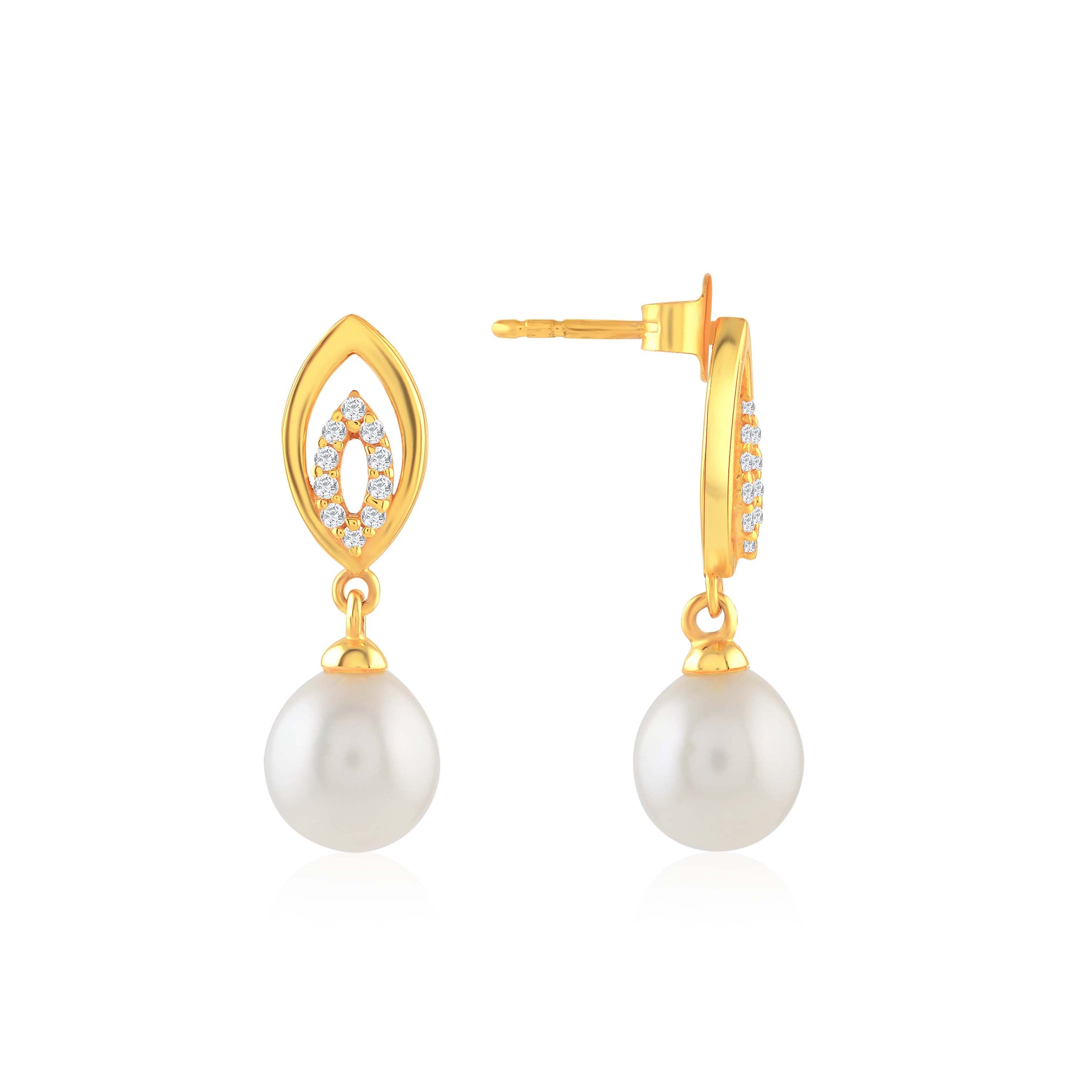 Flawless Leaf Pattern Pearl Dangler Earrings - Krishna Jewellers Pearls and Gems