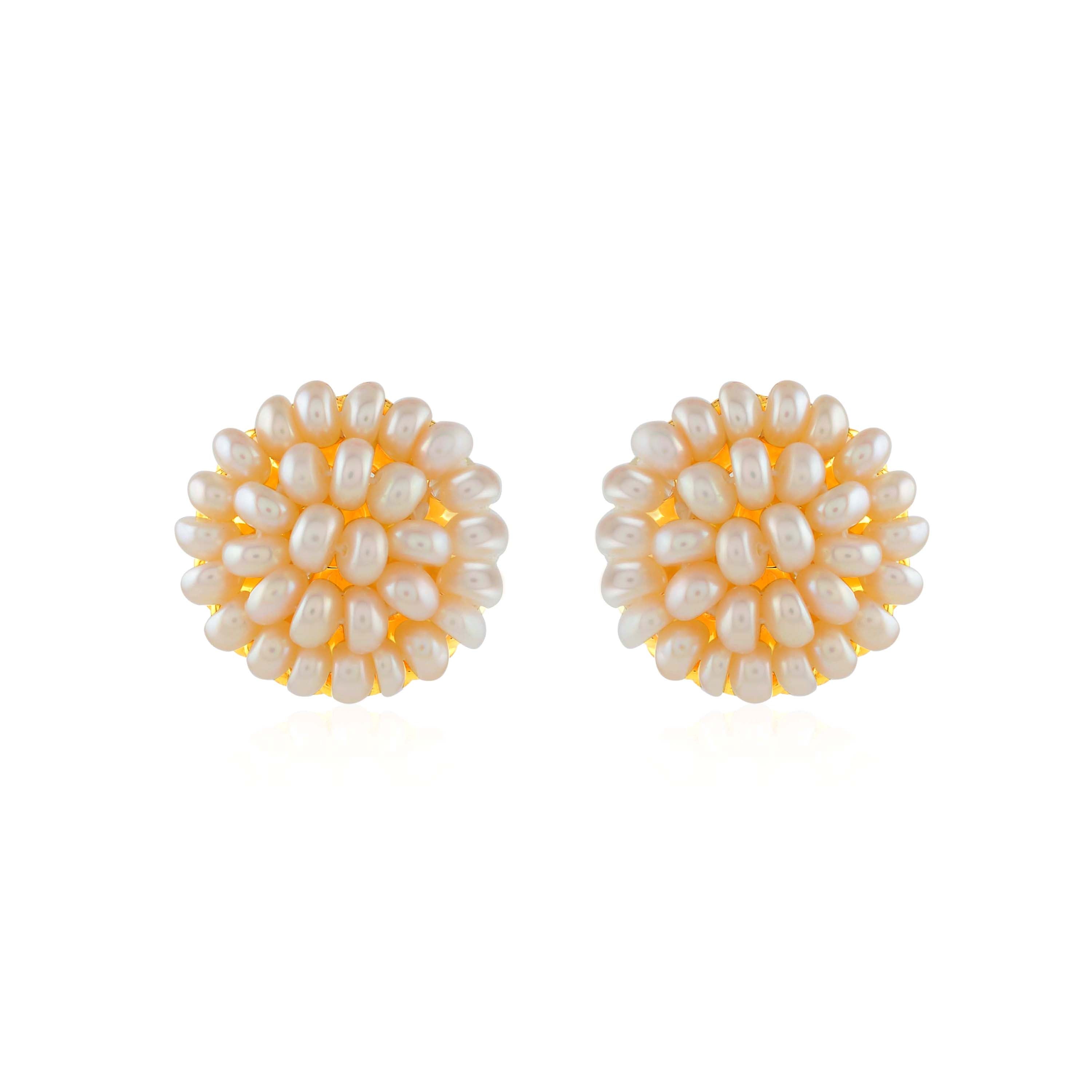 Handcrafted Intricacies Pearl Studs Earrings - Krishna Jewellers Pearls and Gems