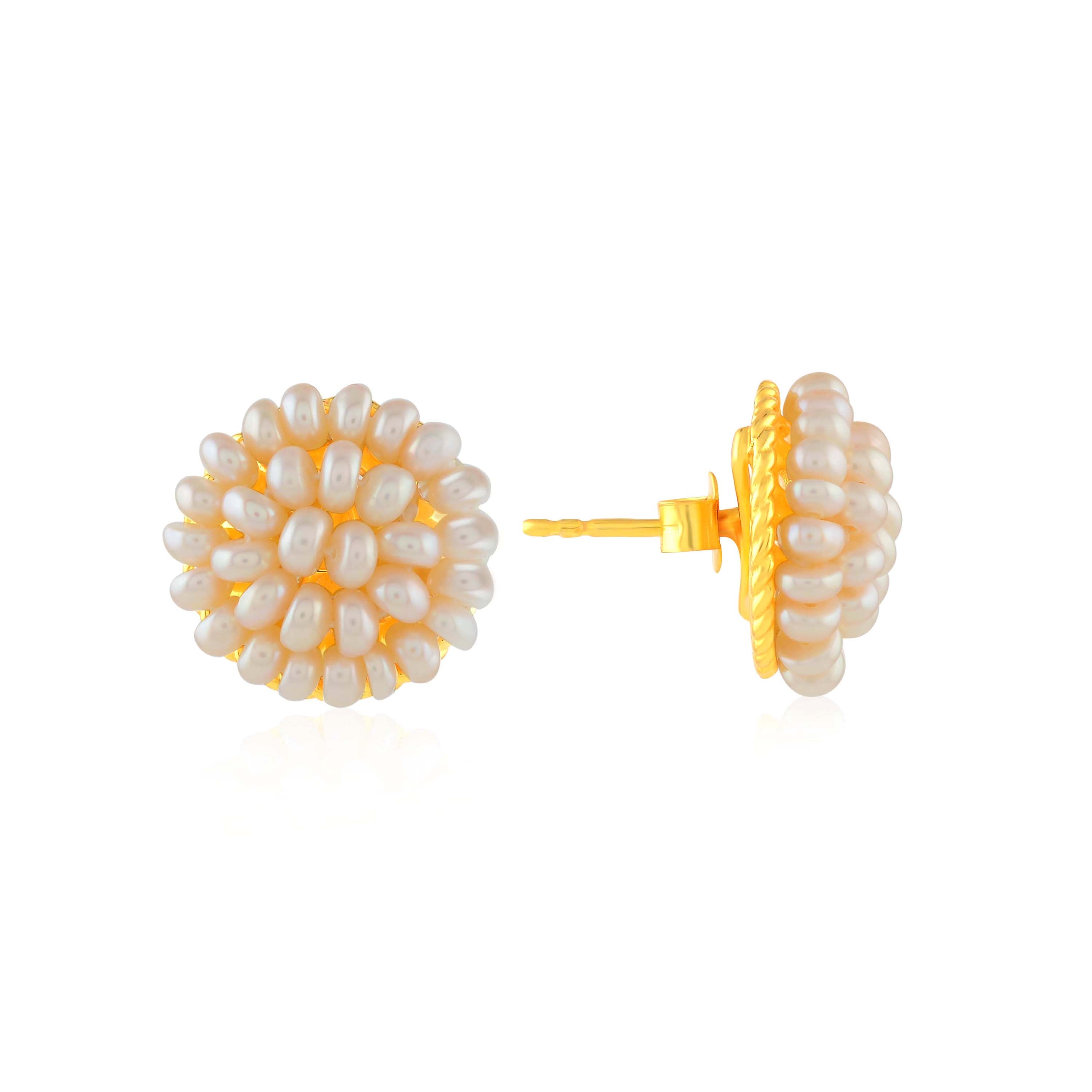 Handcrafted Intricacies Pearl Studs Earrings - Krishna Jewellers Pearls and Gems