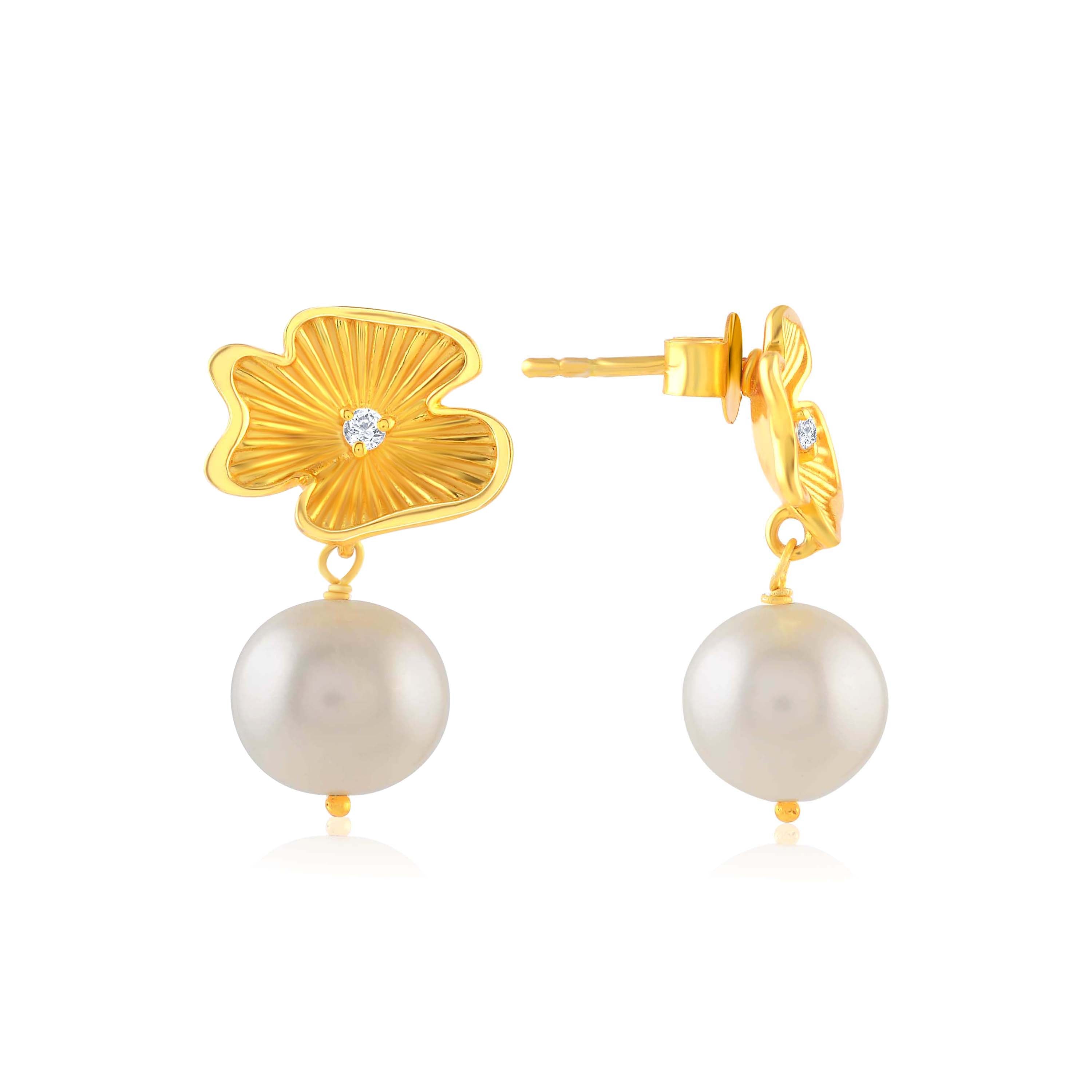 Gold Plated Pearl dangler Earring - Krishna Jewellers Pearls and Gems