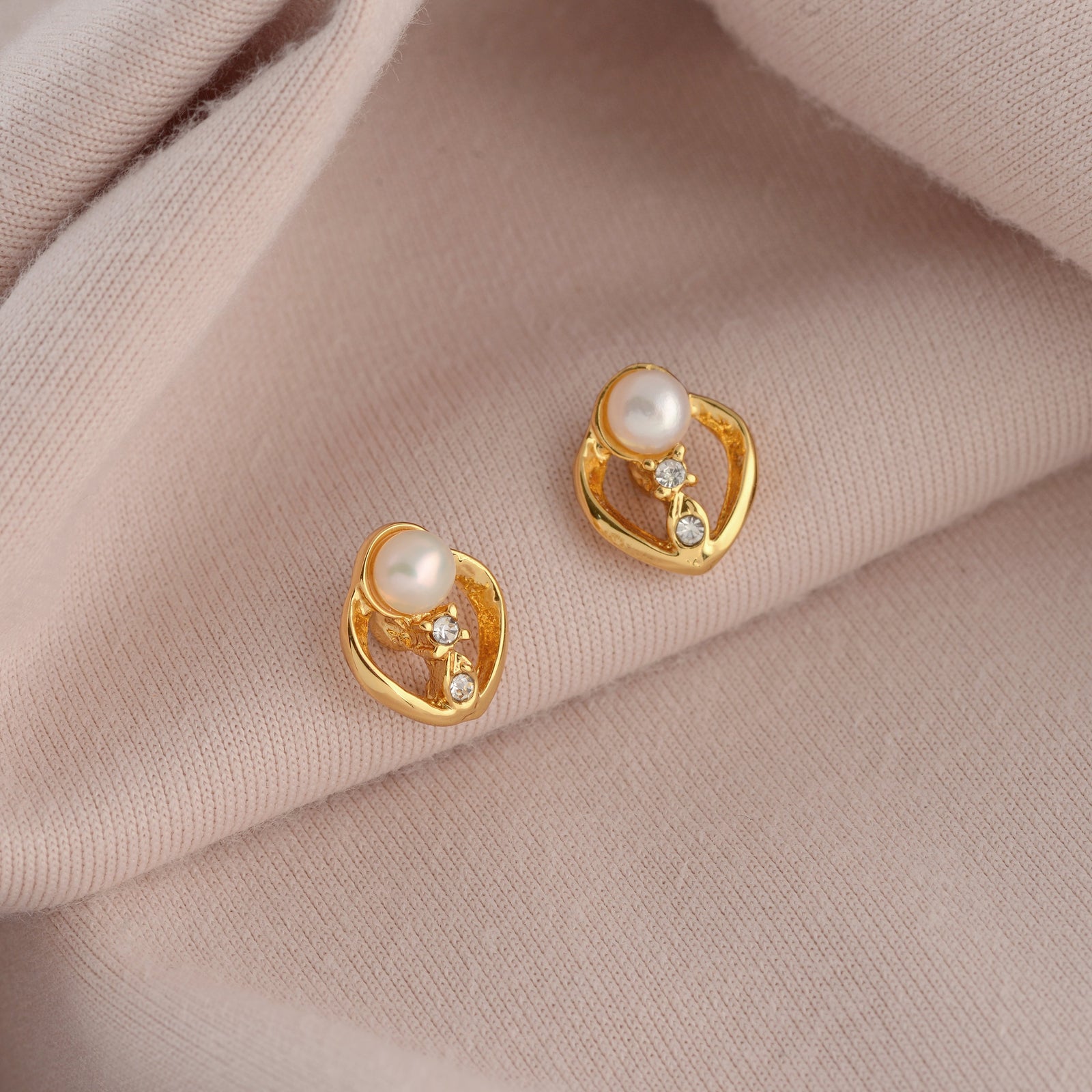 Stylish Gold Plated Pearl Studs Earrings - Krishna Pearls