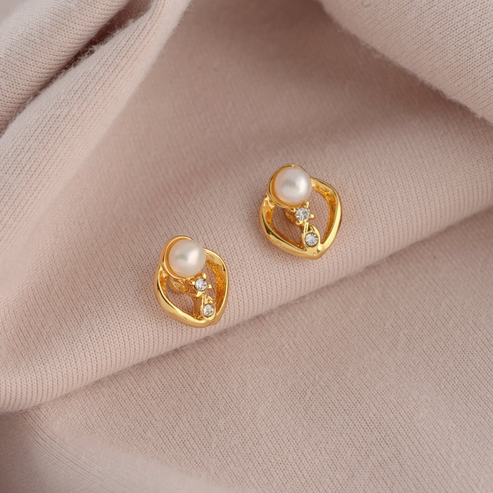 Stylish Gold Plated Pearl Studs Earrings - Krishna Pearls