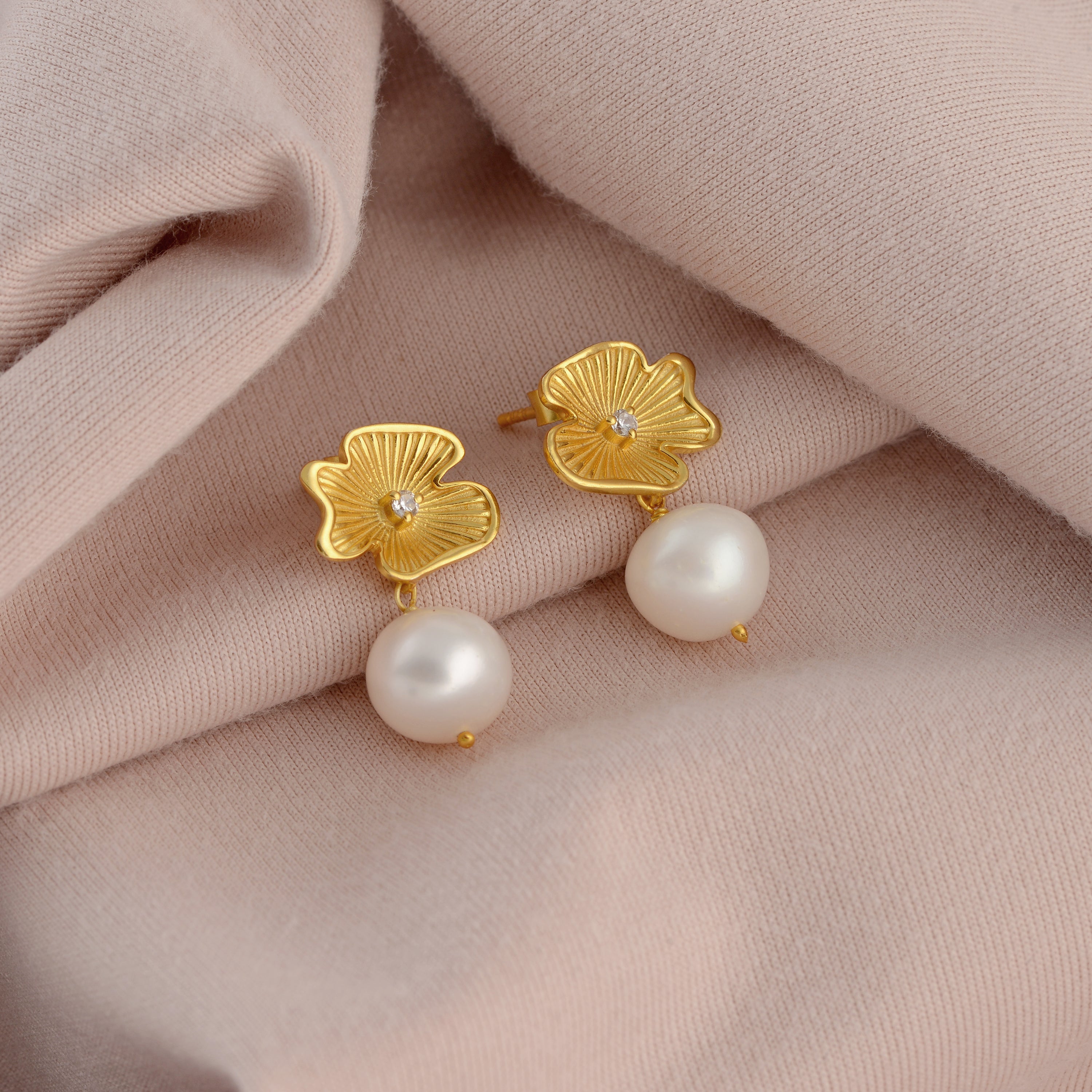 Gold Plated Pearl dangler Earring - Krishna Jewellers Pearls and Gems