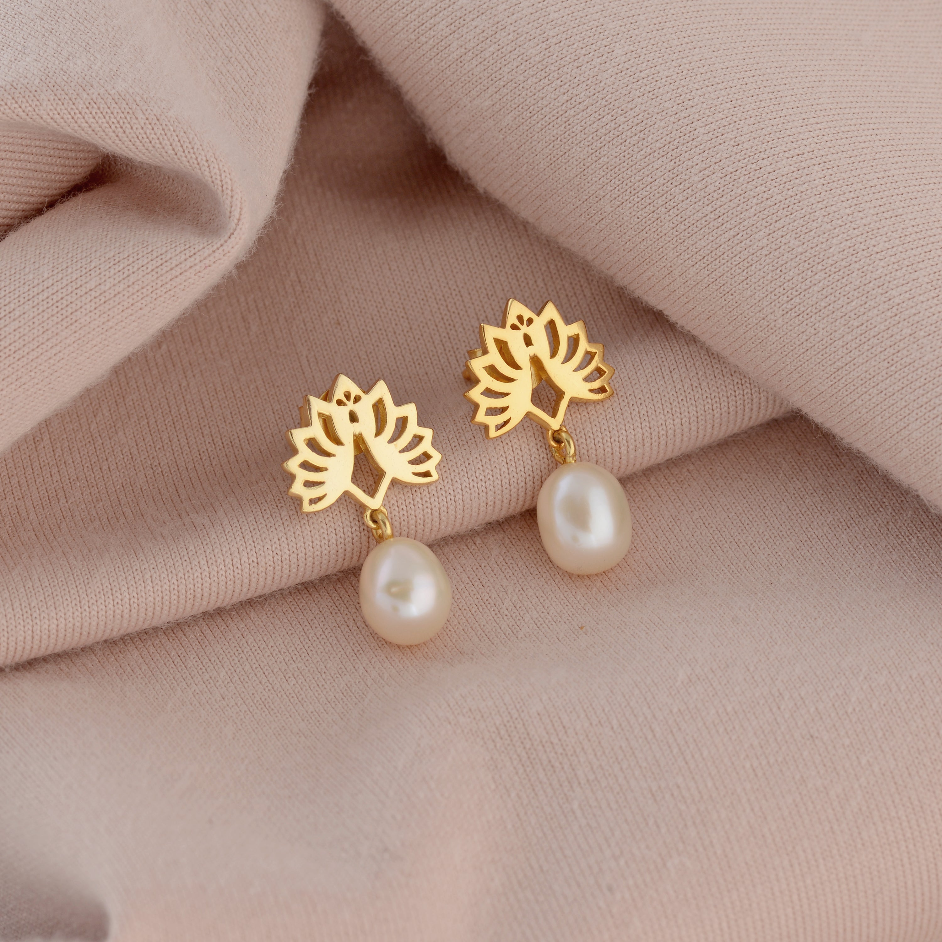 Dancing Elegance: Peacock-inspired Pearl Drop Earrings - Krishna Jewellers Pearls and Gems