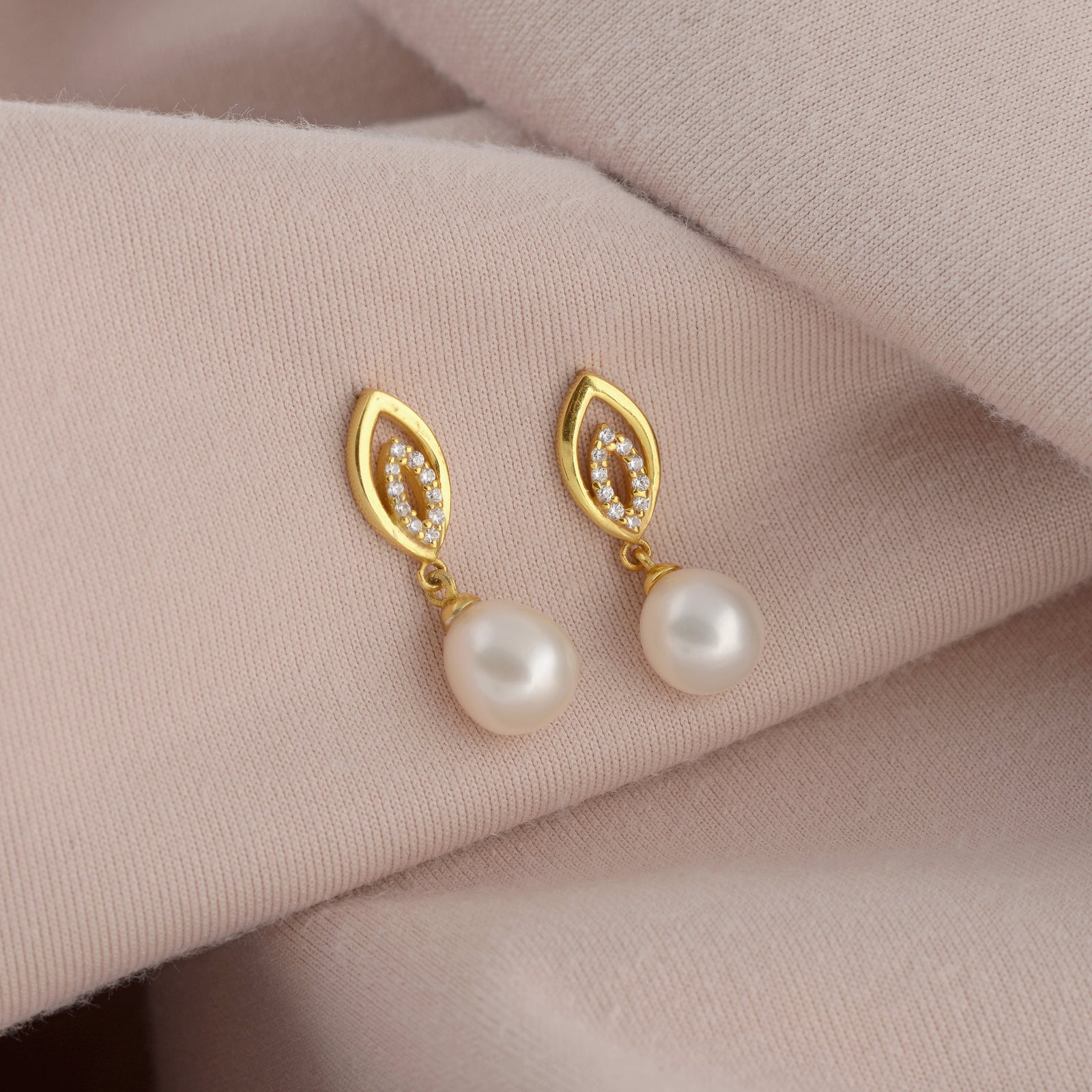 Flawless Leaf Pattern Pearl Dangler Earrings - Krishna Jewellers Pearls and Gems