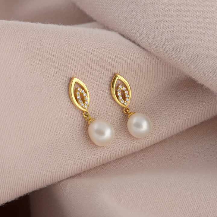 Flawless Leaf Pattern Pearl Dangler Earrings - Krishna Jewellers Pearls and Gems