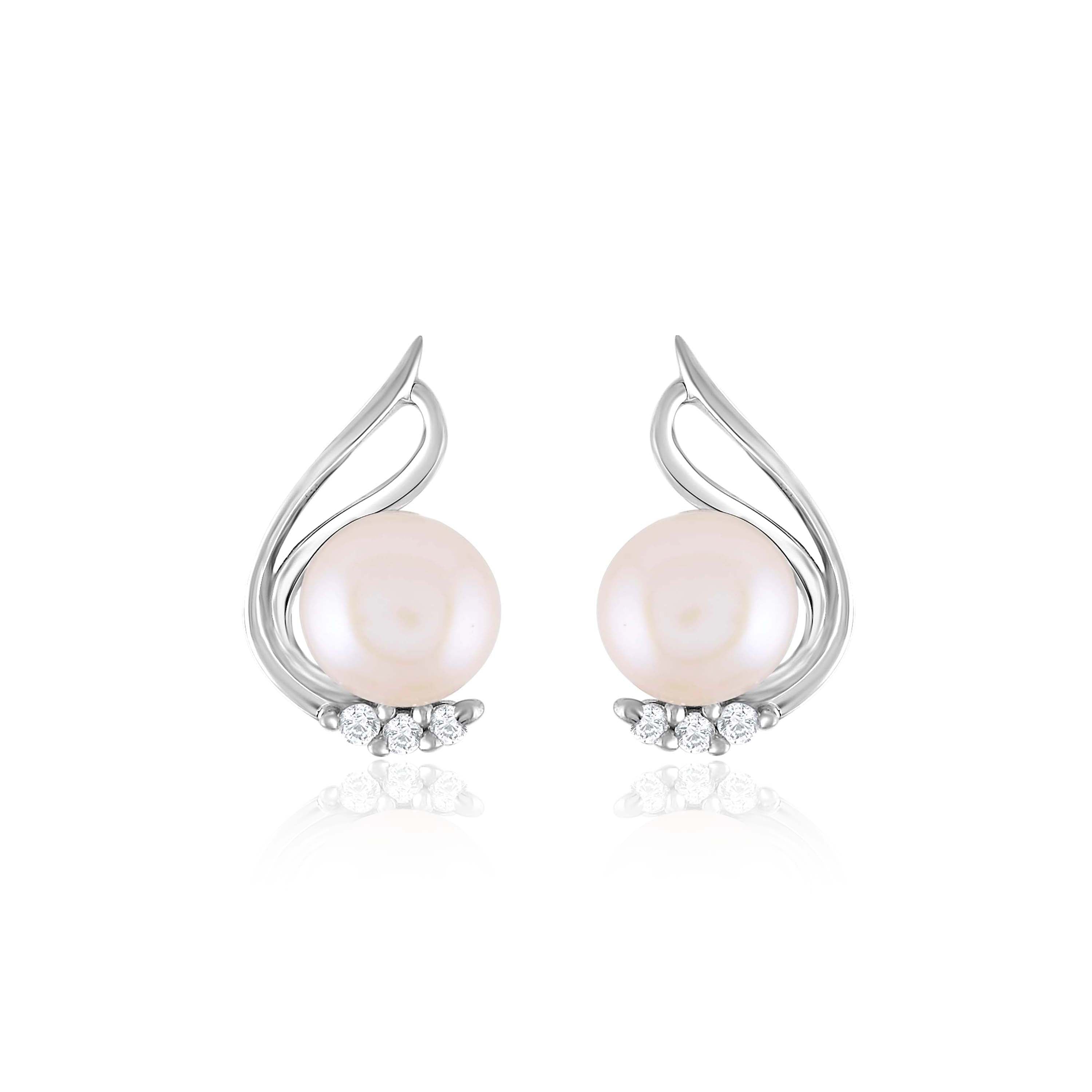 Celestial Glow: Unique Pearl Studs With CZ Sparkle - Krishna Jewellers Pearls and Gems