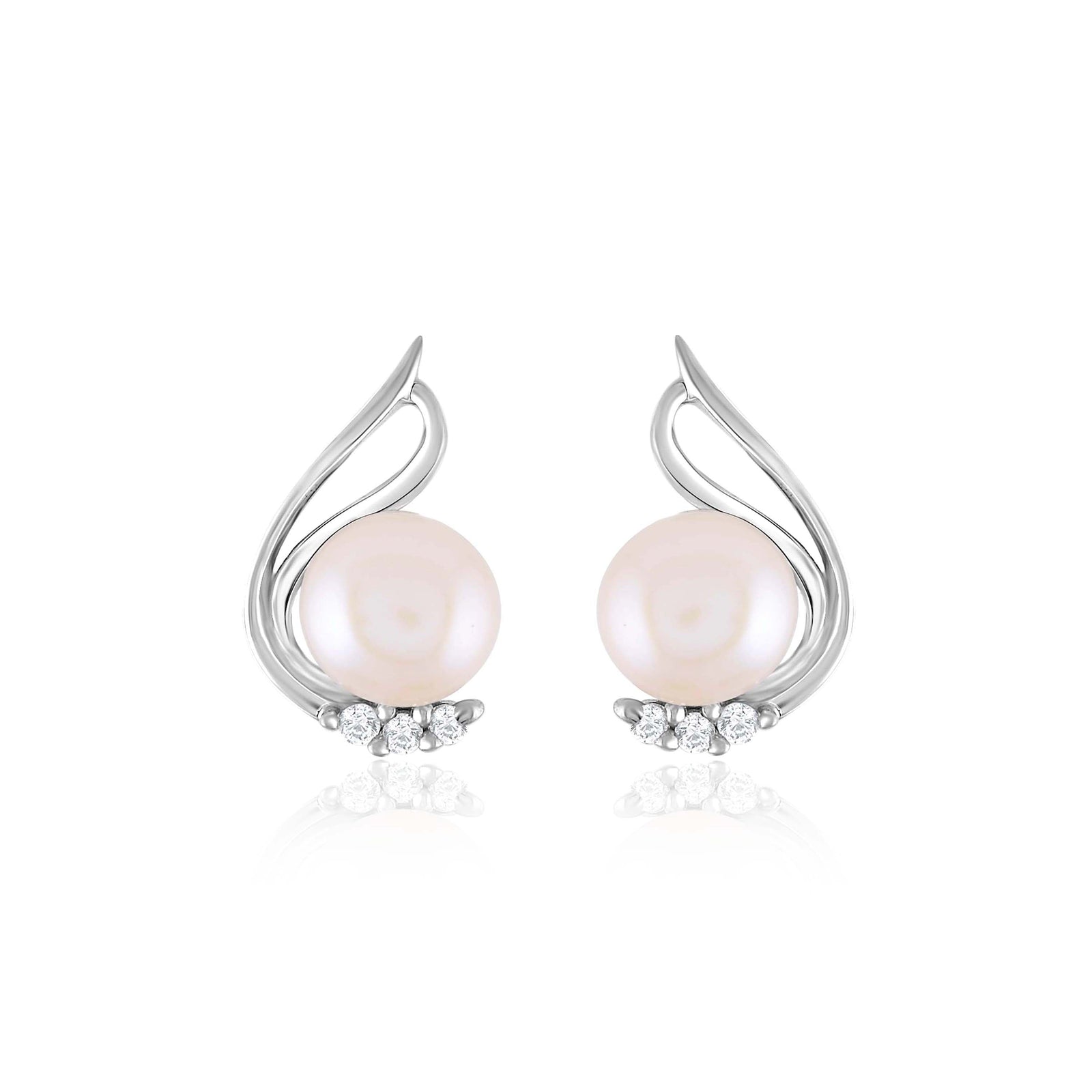 Celestial Glow: Unique Pearl Studs With CZ Sparkle - Krishna Jewellers Pearls and Gems