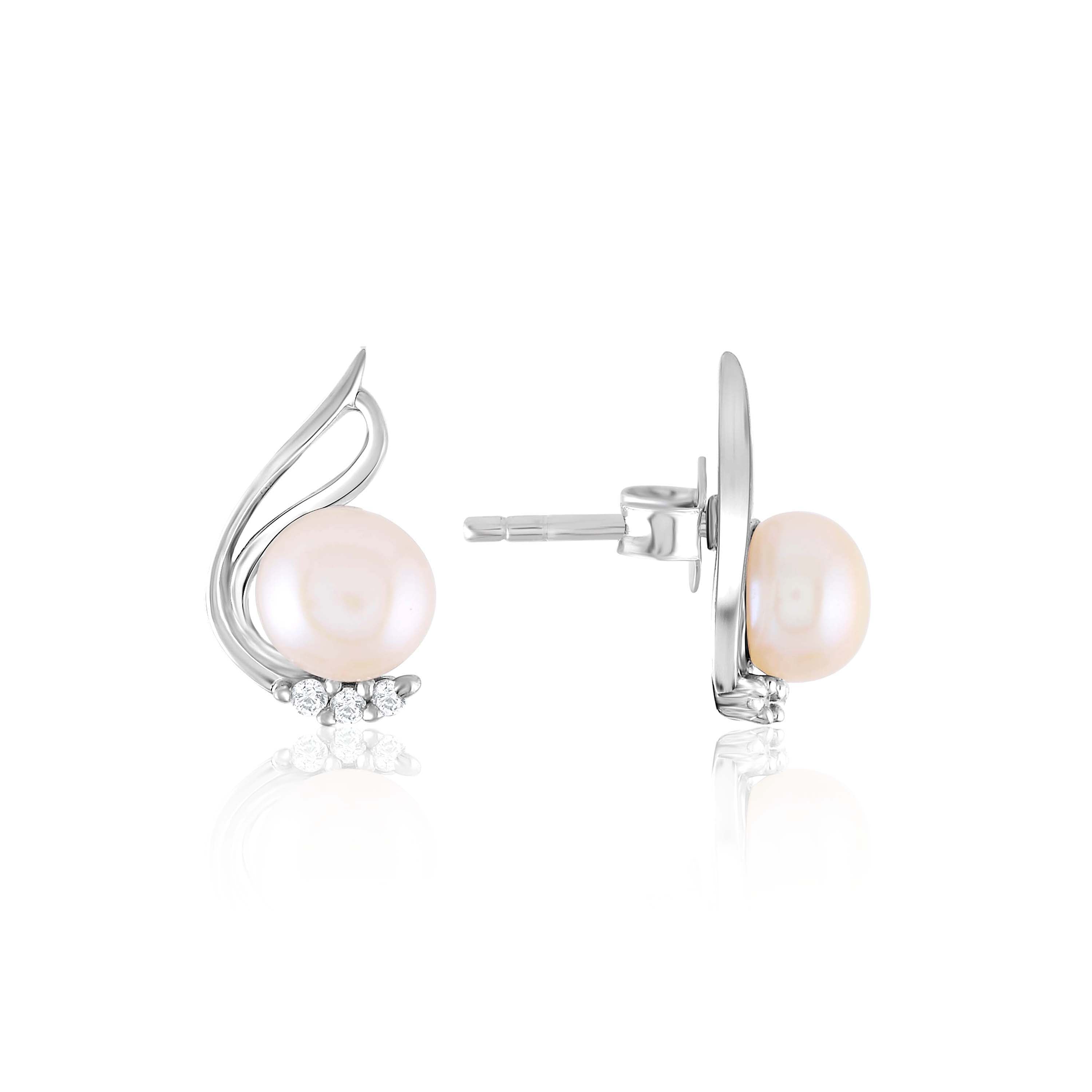 Celestial Glow: Unique Pearl Studs With CZ Sparkle - Krishna Jewellers Pearls and Gems