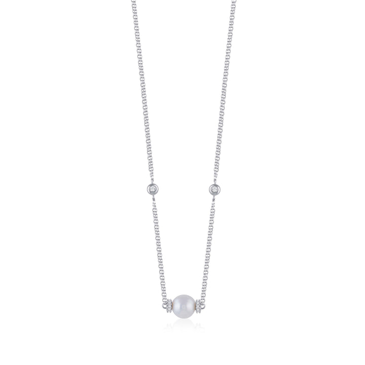 Sterling Silver Round Fresh Water Pearl Beaded Chain Necklace - Krishna Jewellers Pearls and Gems
