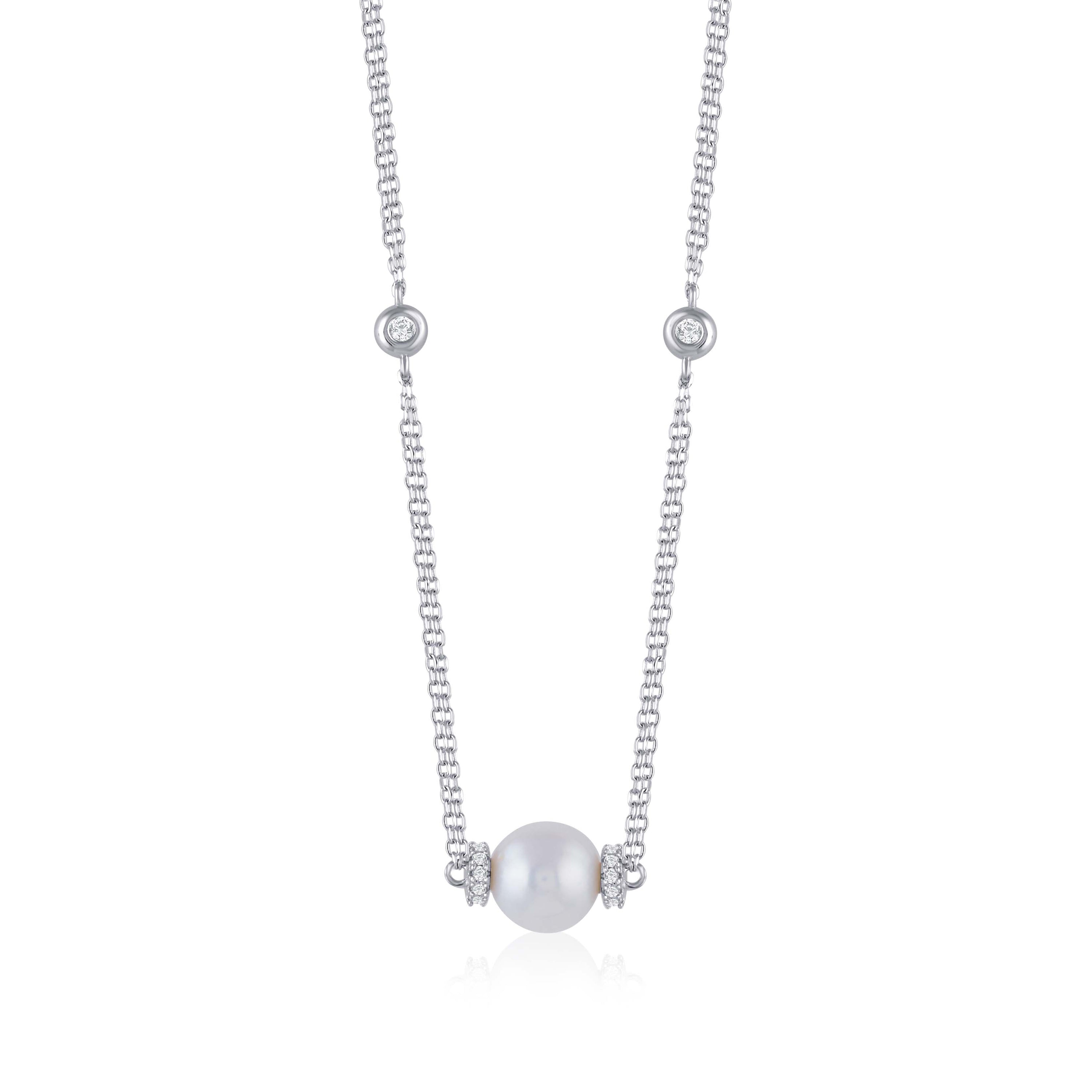 Sterling Silver Round Fresh Water Pearl Beaded Chain Necklace - Krishna Jewellers Pearls and Gems