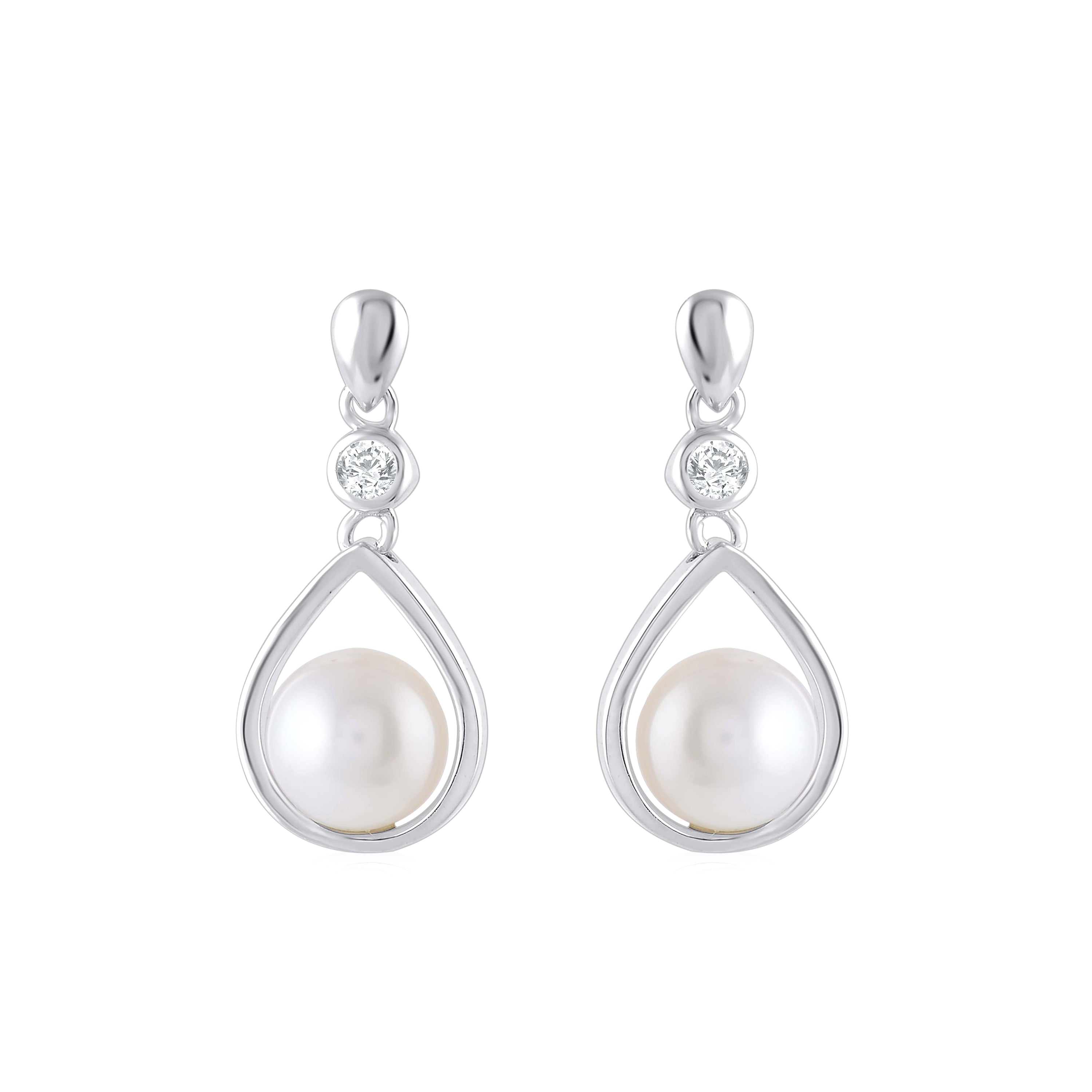 Exquisite Silver Teardrop Freshwater White Pearl & CZ - Krishna Jewellers Pearls and Gems