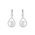 Exquisite Silver Teardrop Freshwater White Pearl & CZ