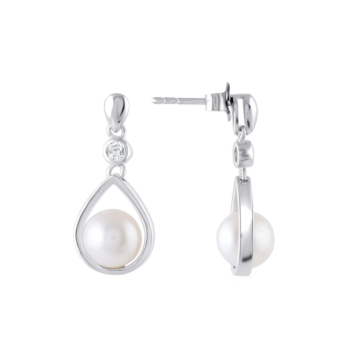Exquisite Silver Teardrop Freshwater White Pearl & CZ - Krishna Jewellers Pearls and Gems