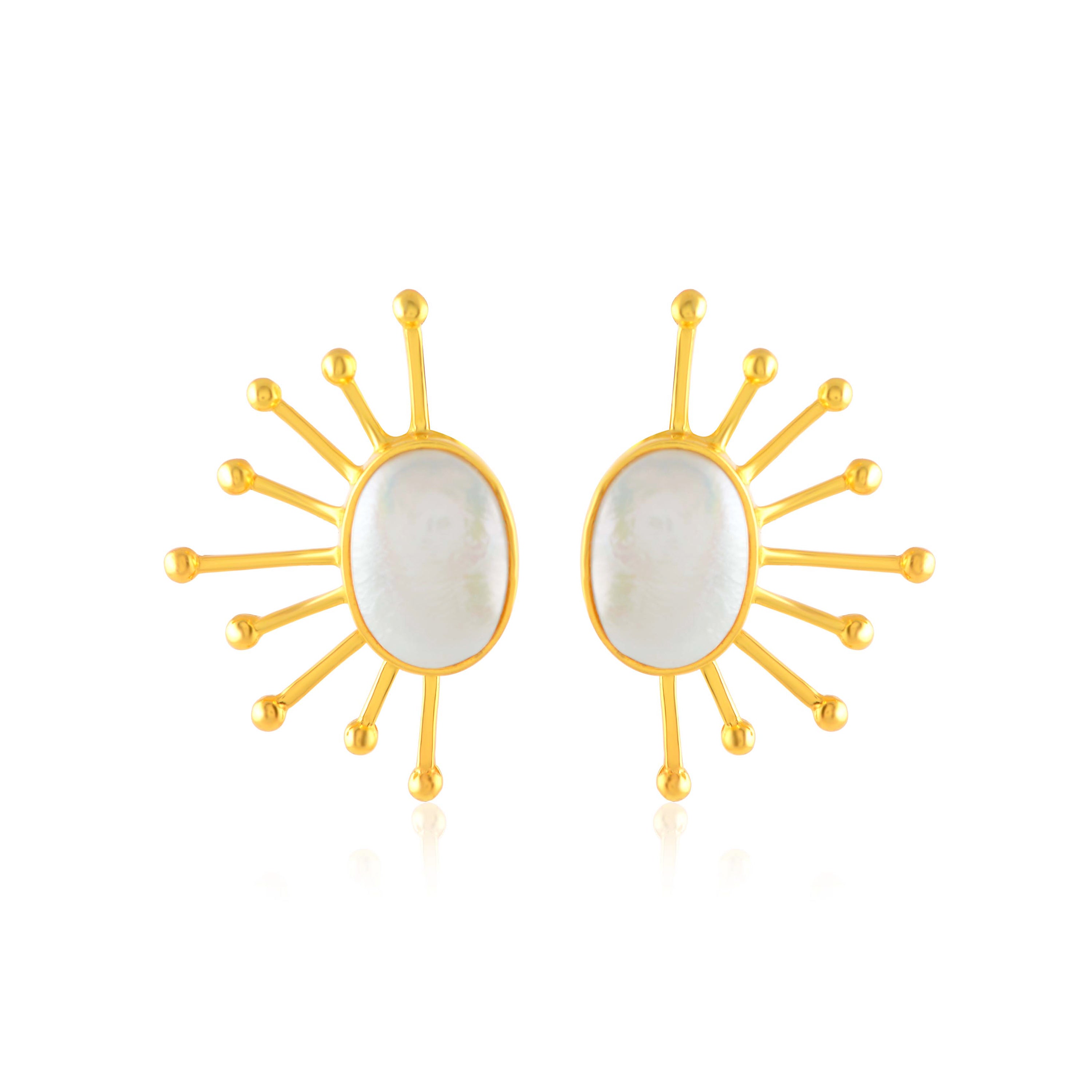 Gilded Half-sunflower Pearl Studs - Krishna Jewellers Pearls and Gems