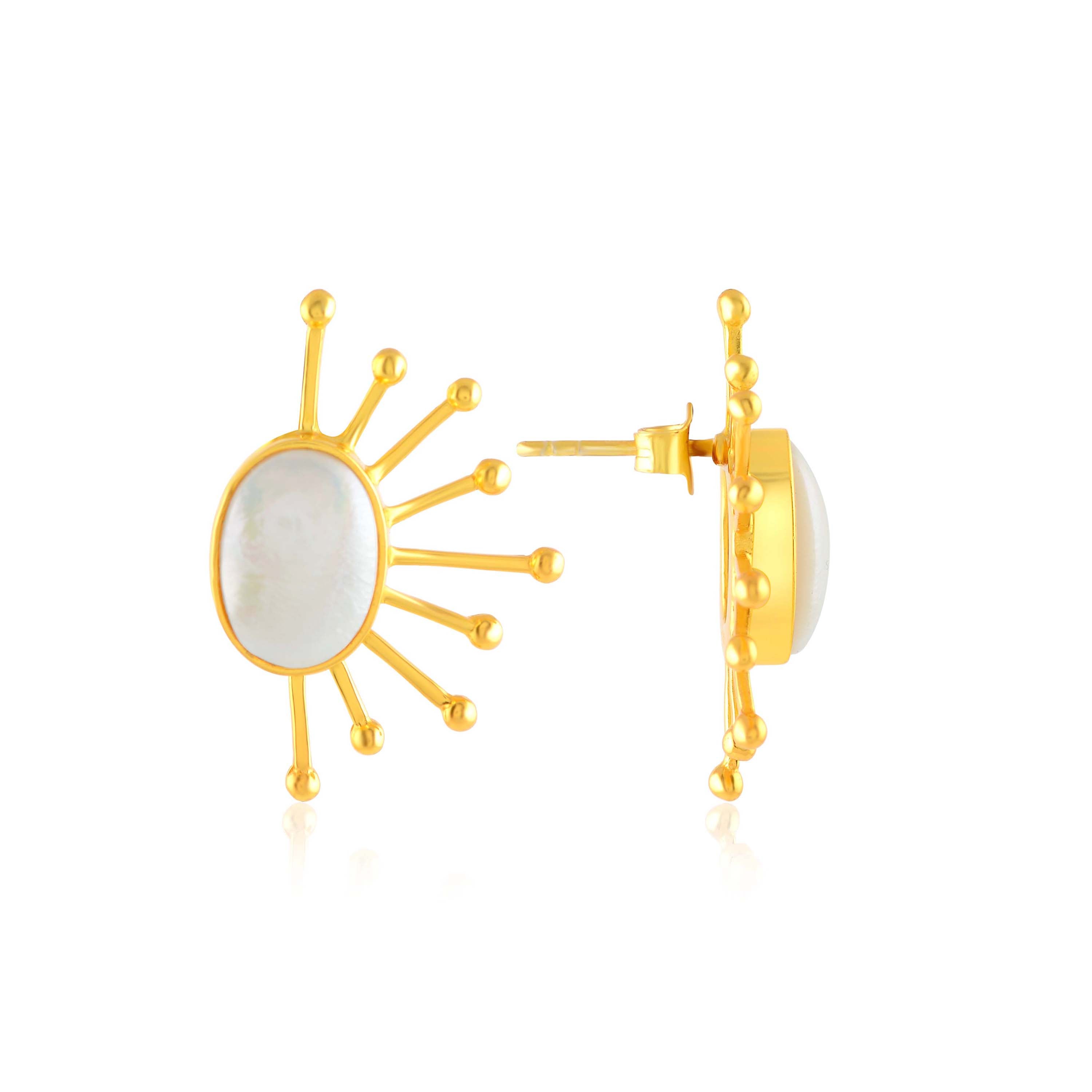 Gilded Half-sunflower Pearl Studs - Krishna Jewellers Pearls and Gems
